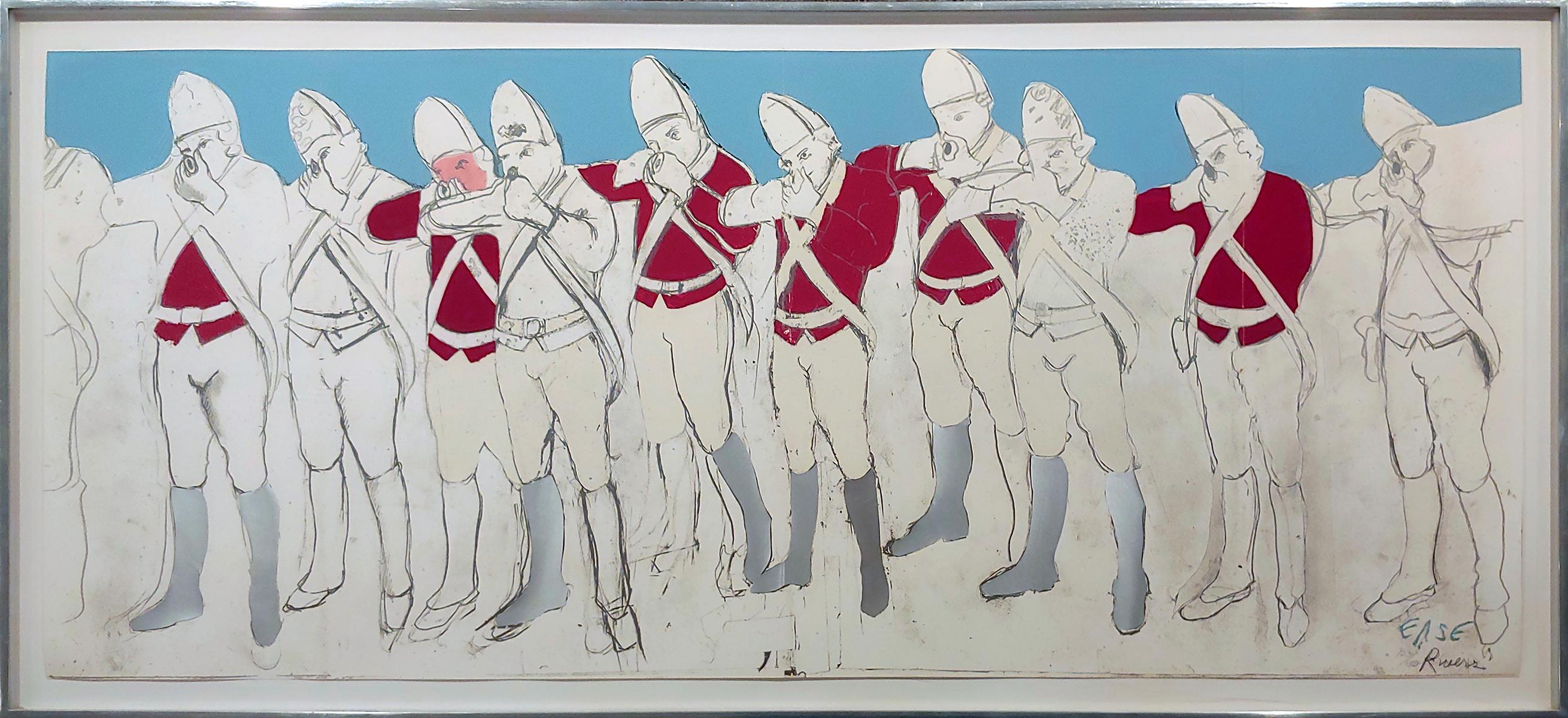 Larry Rivers Figurative Print - Red Coats, 1970 Silkscreen with Collage 