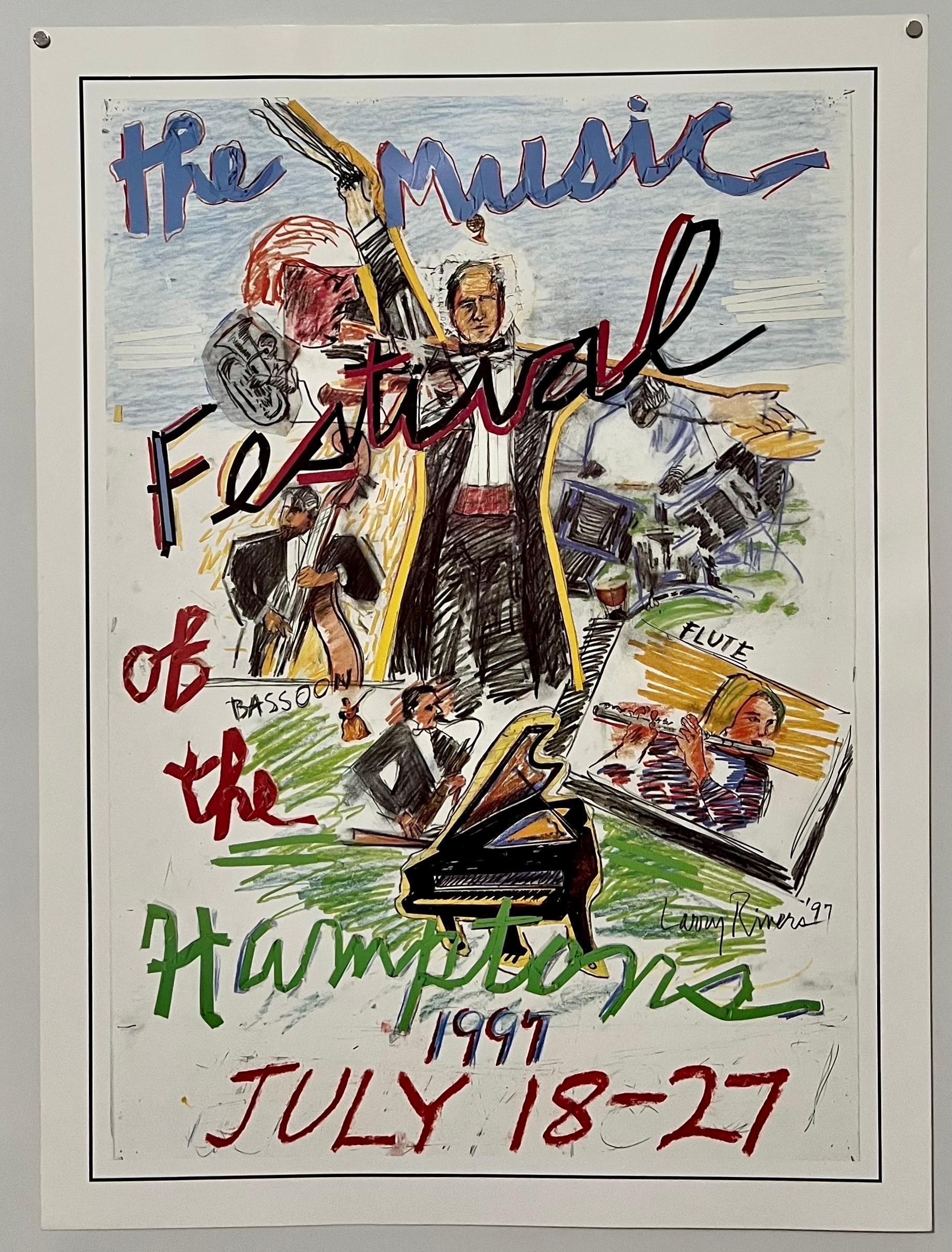 Vintage Pop Art 1997 Offset Lithograph Larry Rivers Music Poster Hamptons NY For Sale 1