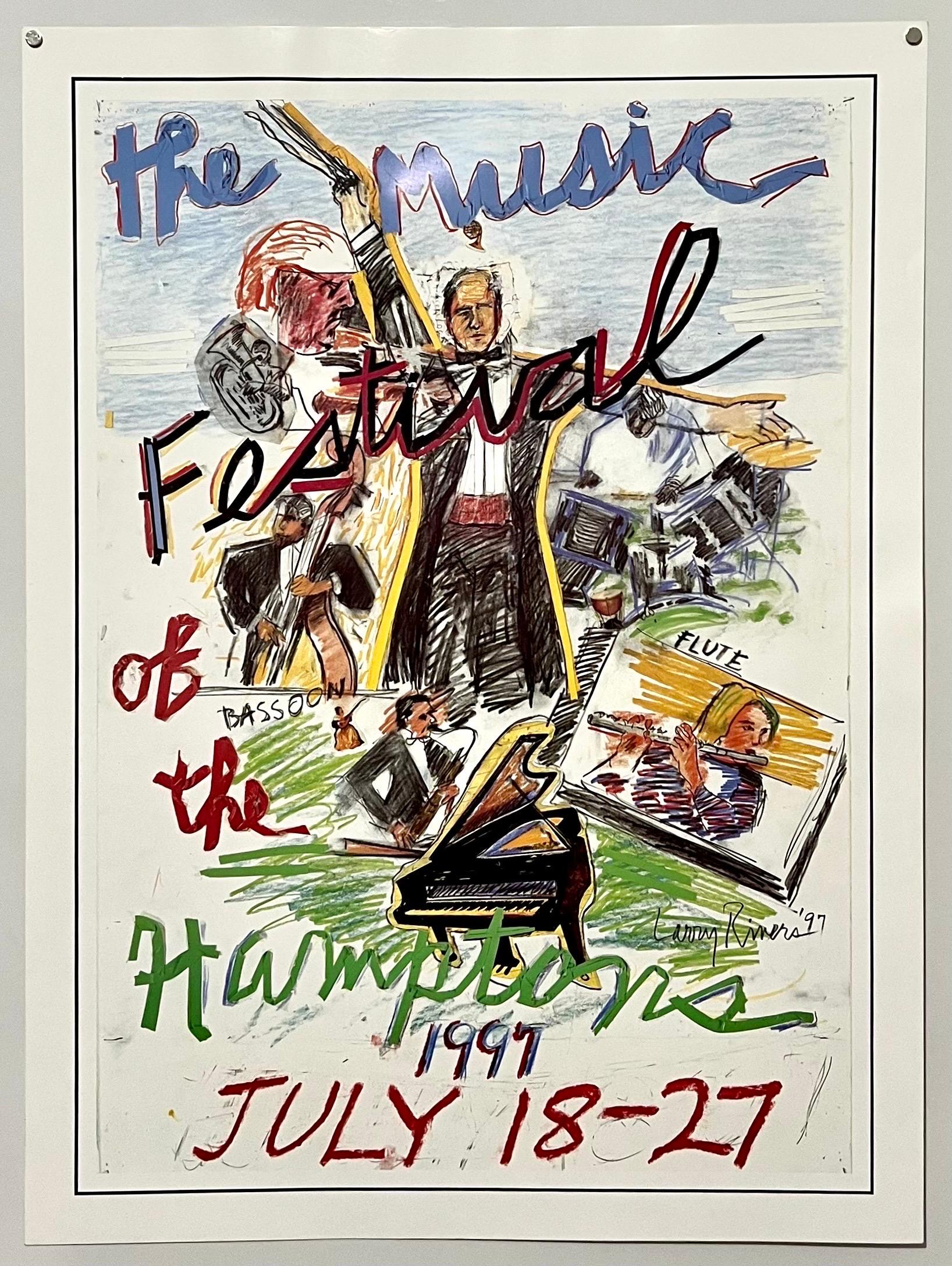 Vintage Pop Art 1997 Offset Lithograph Larry Rivers Music Poster Hamptons NY For Sale 2