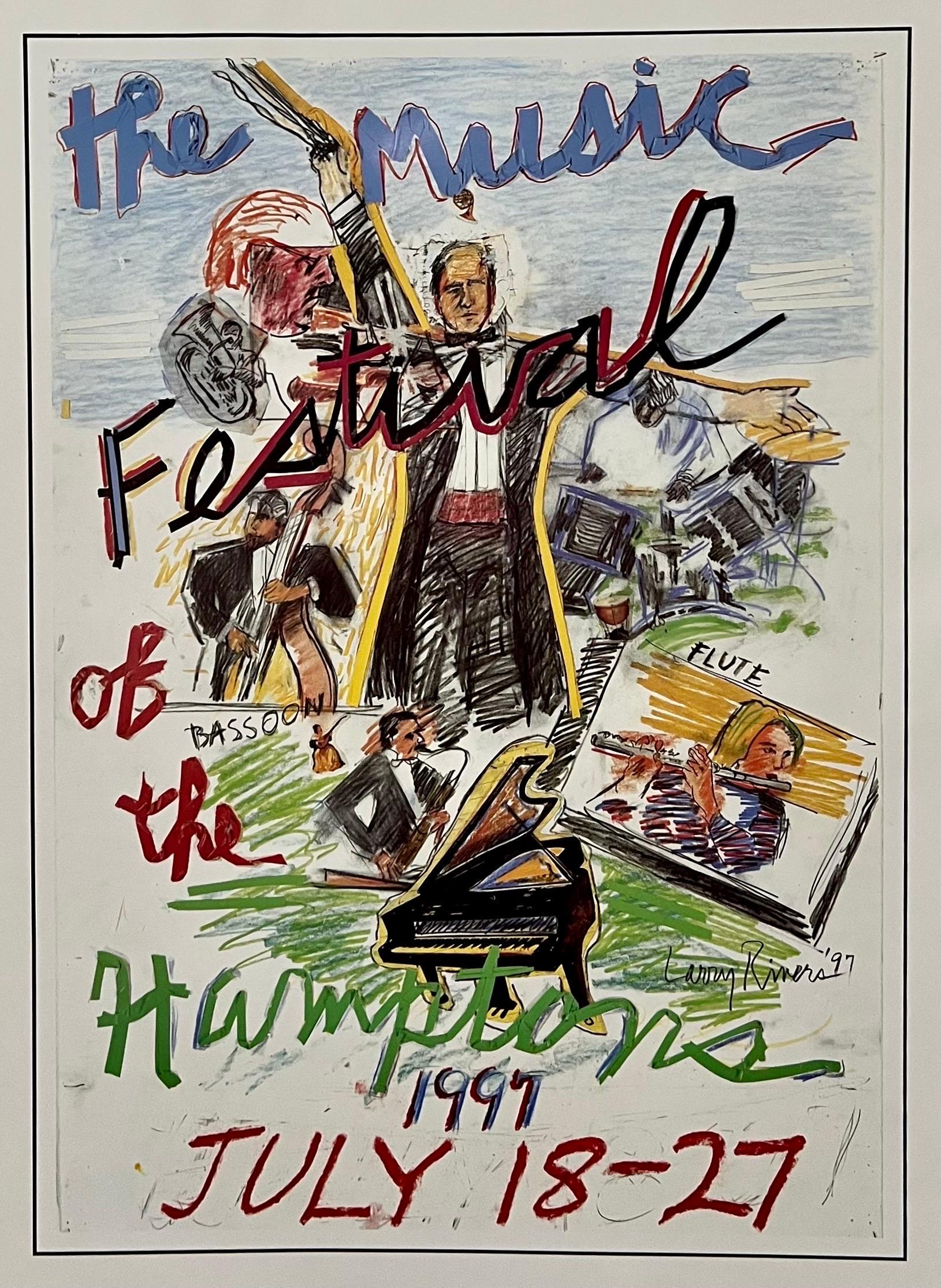 Larry Rivers 
"The Music Festival of the Hamptons / July 18-27 1997" poster, 
Not hand signed.  [Dimensions: 24" H  x 18" W]

Larry Rivers (born Yitzroch Loiza Grossberg) (1923 – 2002) was an American artist, musician, filmmaker, and occasional