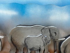 "Amboseli Elephants" Larry Rivers, Pop Art Sculpture, Blue Sky, Animal Herd