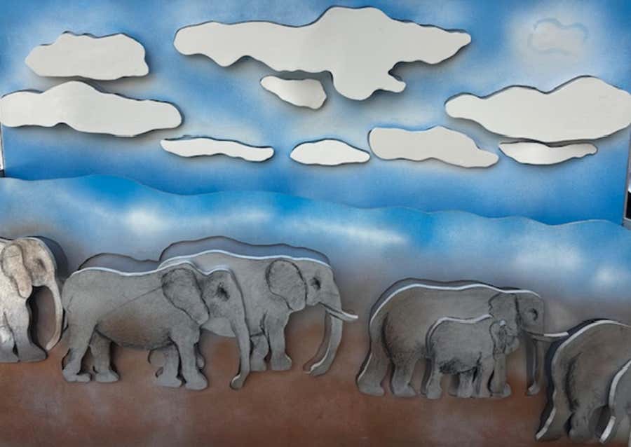 "Amboseli Elephants" Larry Rivers, Pop Art Sculpture, Blue Sky, Animal Herd