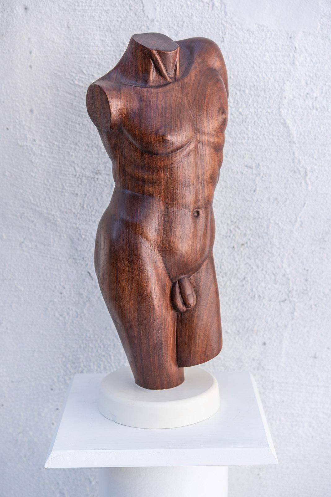 Klassischer männlicher Torso (Braun), Nude Sculpture, von Larry Scaturro