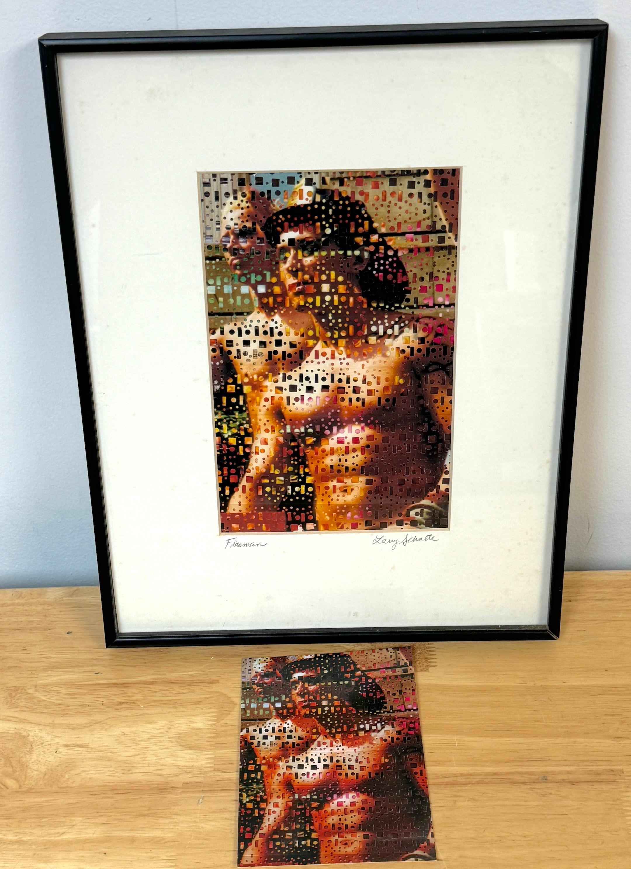 Larry Schulte 'Fireman' 2003 , Photographie découpée, tissée et peinte, techniques mixtes en vente 2