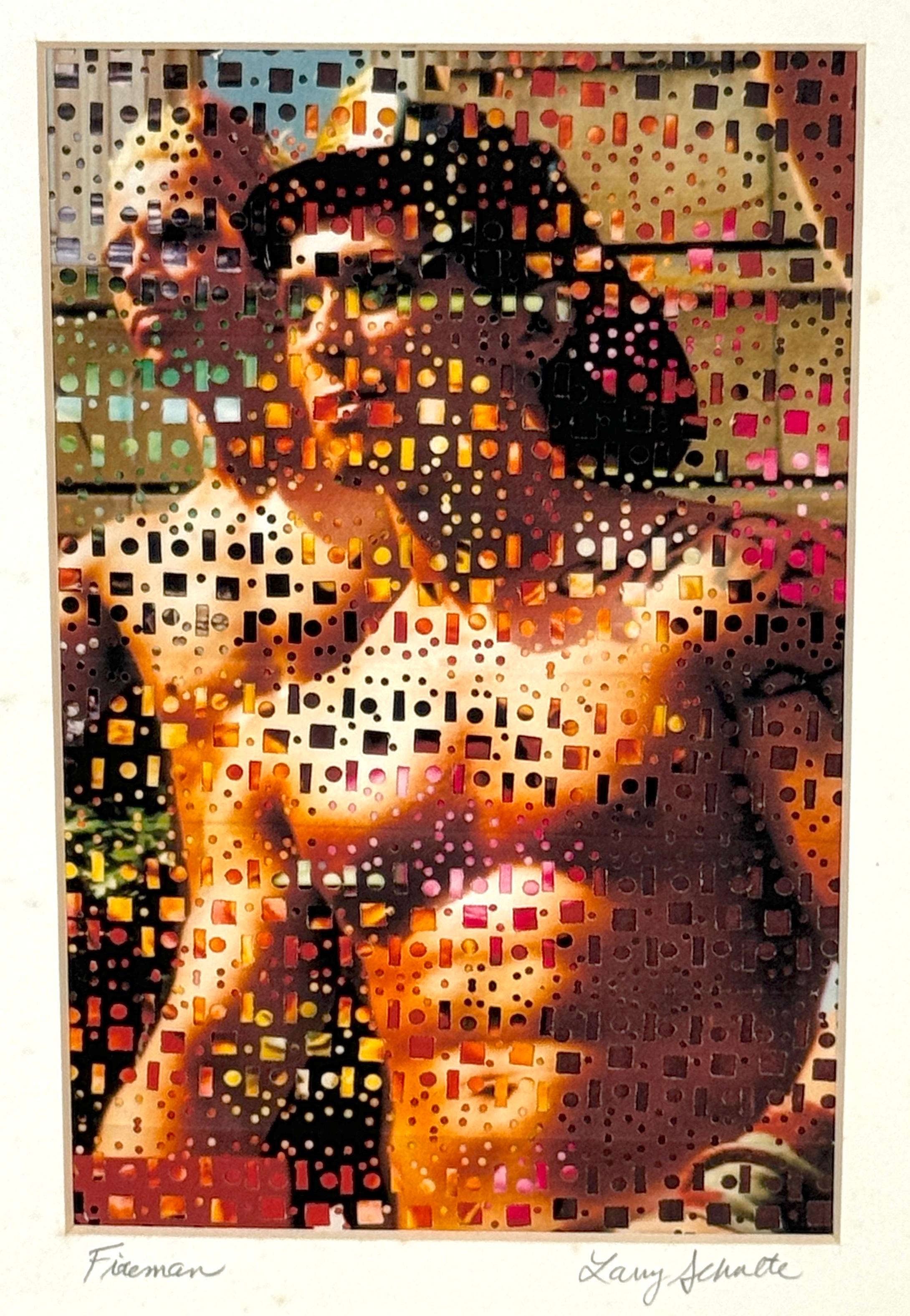 Moderne Larry Schulte 'Fireman' 2003 , Photographie découpée, tissée et peinte, techniques mixtes en vente