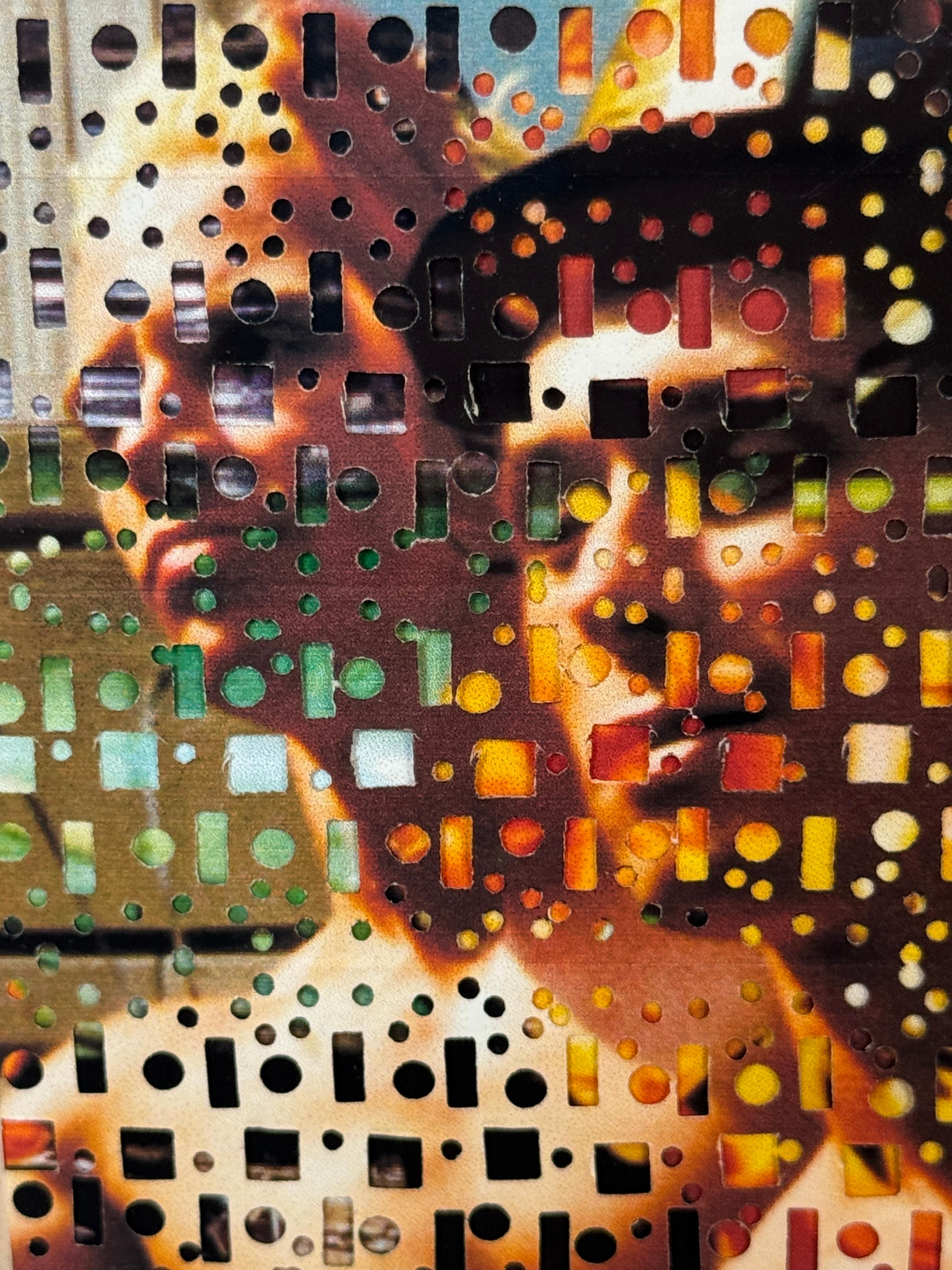 Américain Larry Schulte 'Fireman' 2003 , Photographie découpée, tissée et peinte, techniques mixtes en vente