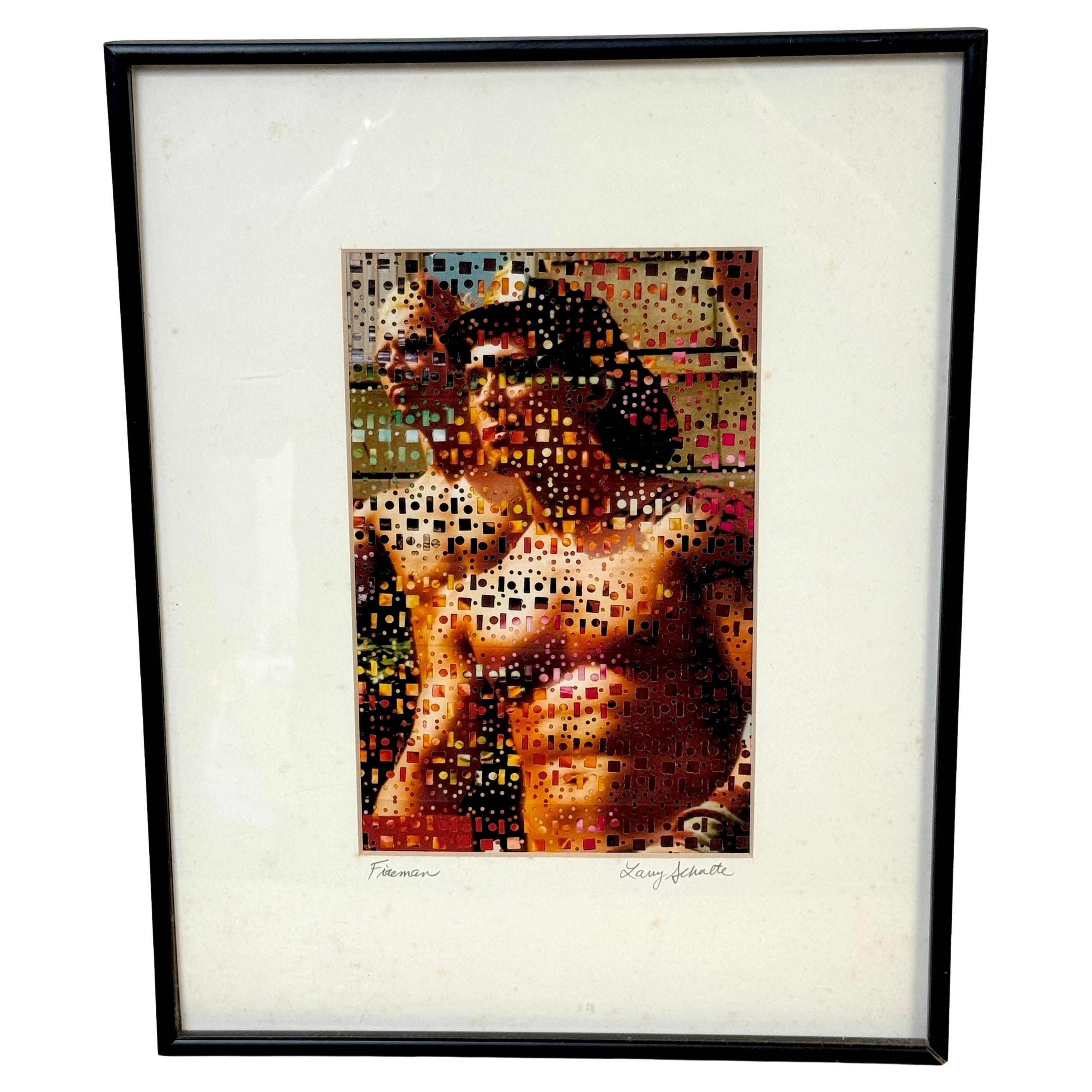 Larry Schulte 'Fireman' 2003 , Photographie découpée, tissée et peinte, techniques mixtes en vente