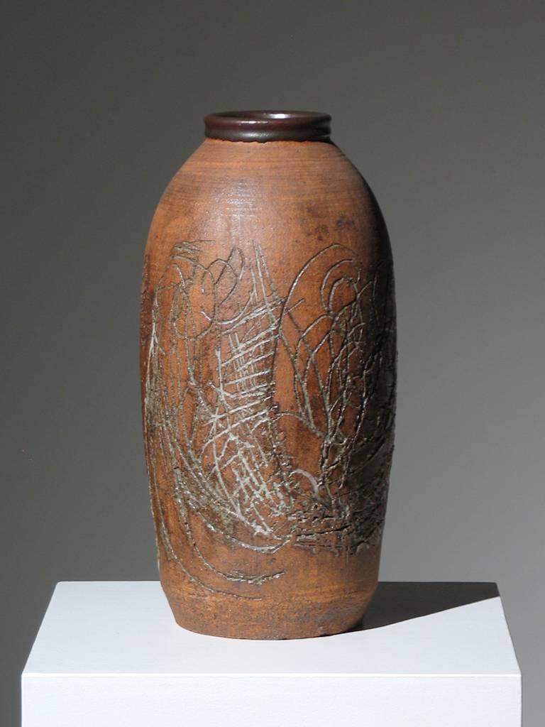 Larry Shep [America, b. 1931]
Incised and Glazed Ceramic Vase
20 x 9.5 x 9.5 inches

