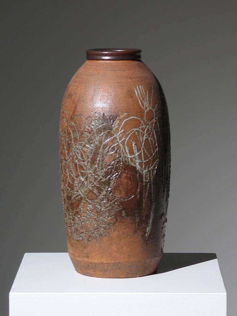 Incised and Glazed Ceramic Vase For Sale 2