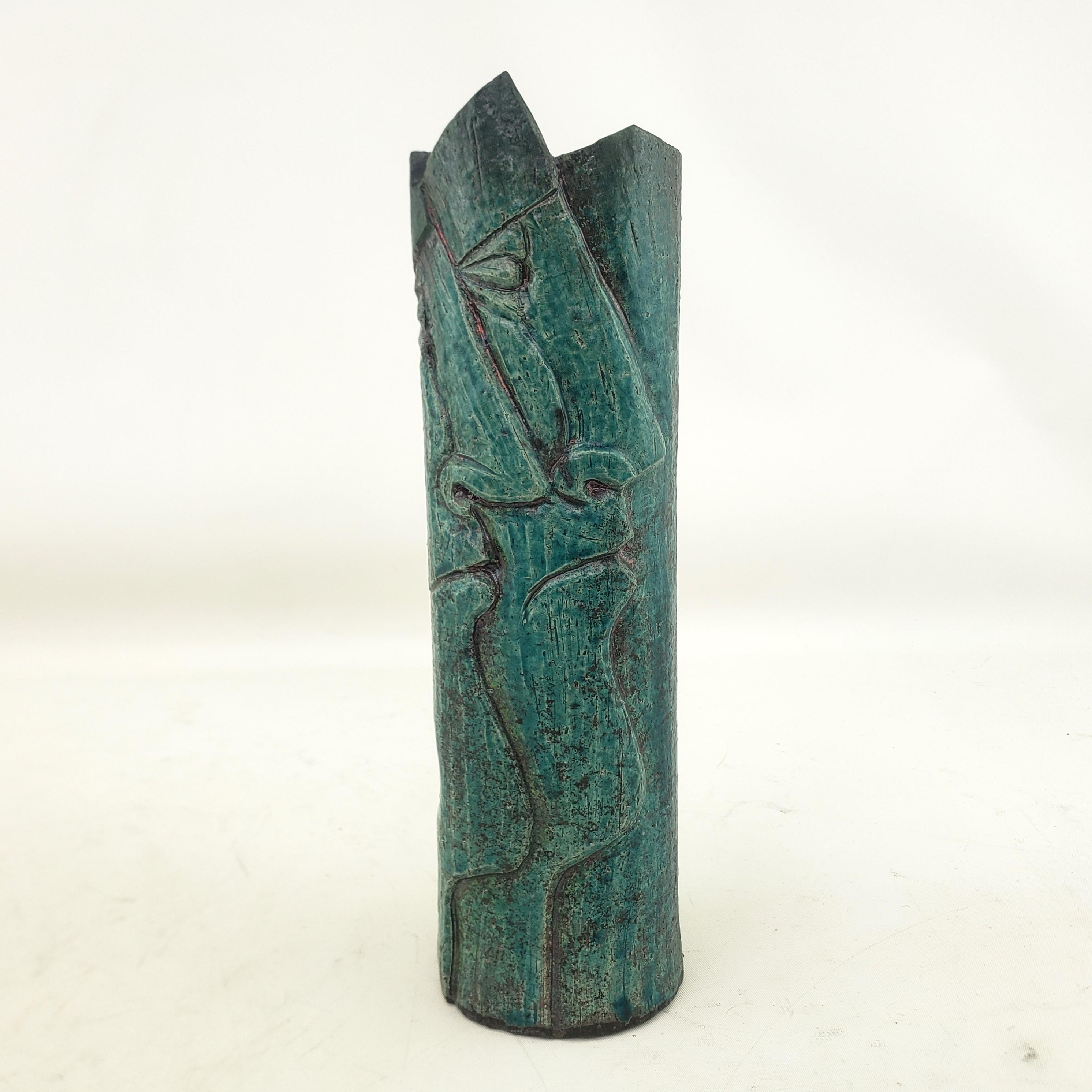 Larry Shep Signed Turquoise Mid-Century Modern Styled Studio Art Pottery Vase In Good Condition For Sale In Hamilton, Ontario