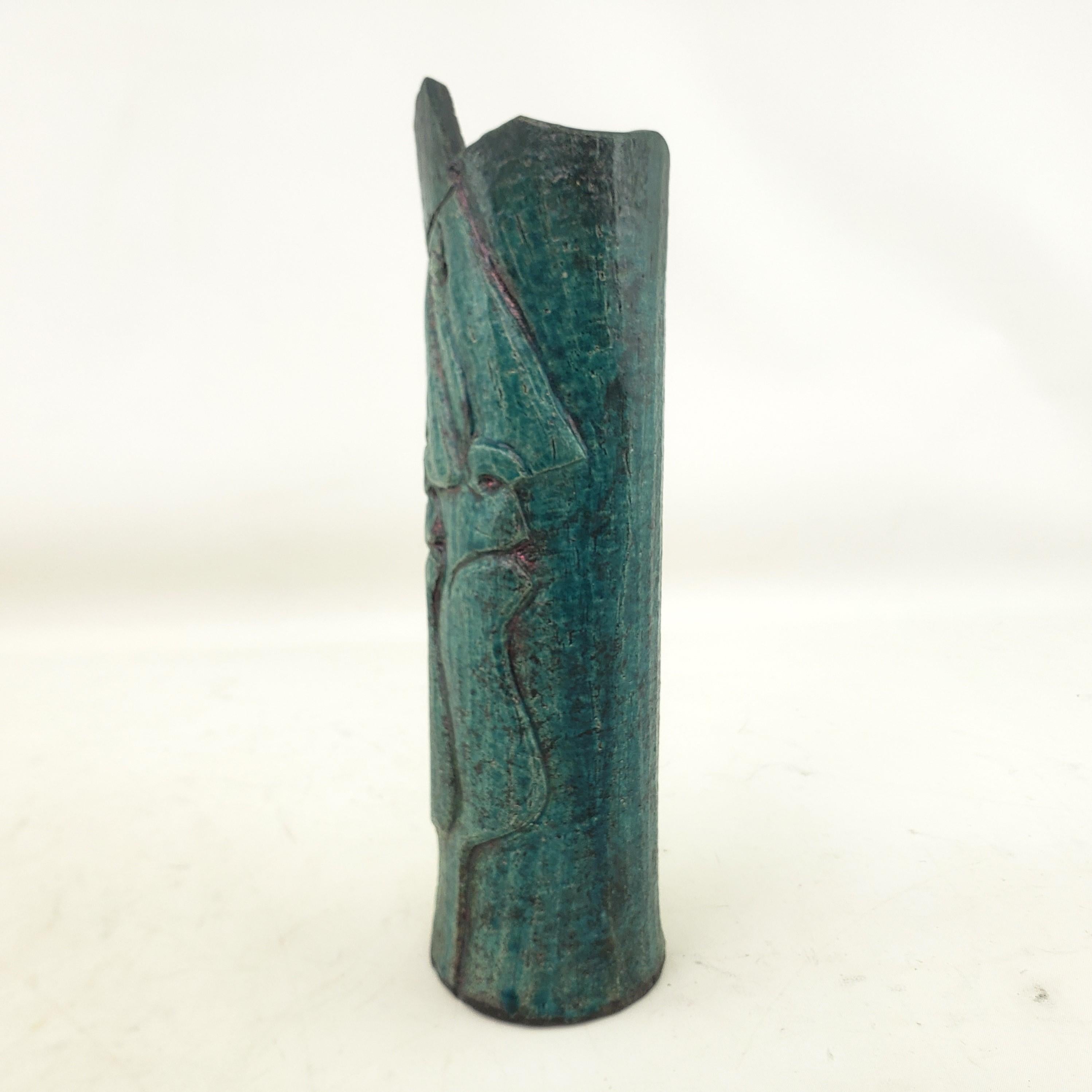 20th Century Larry Shep Signed Turquoise Mid-Century Modern Styled Studio Art Pottery Vase For Sale