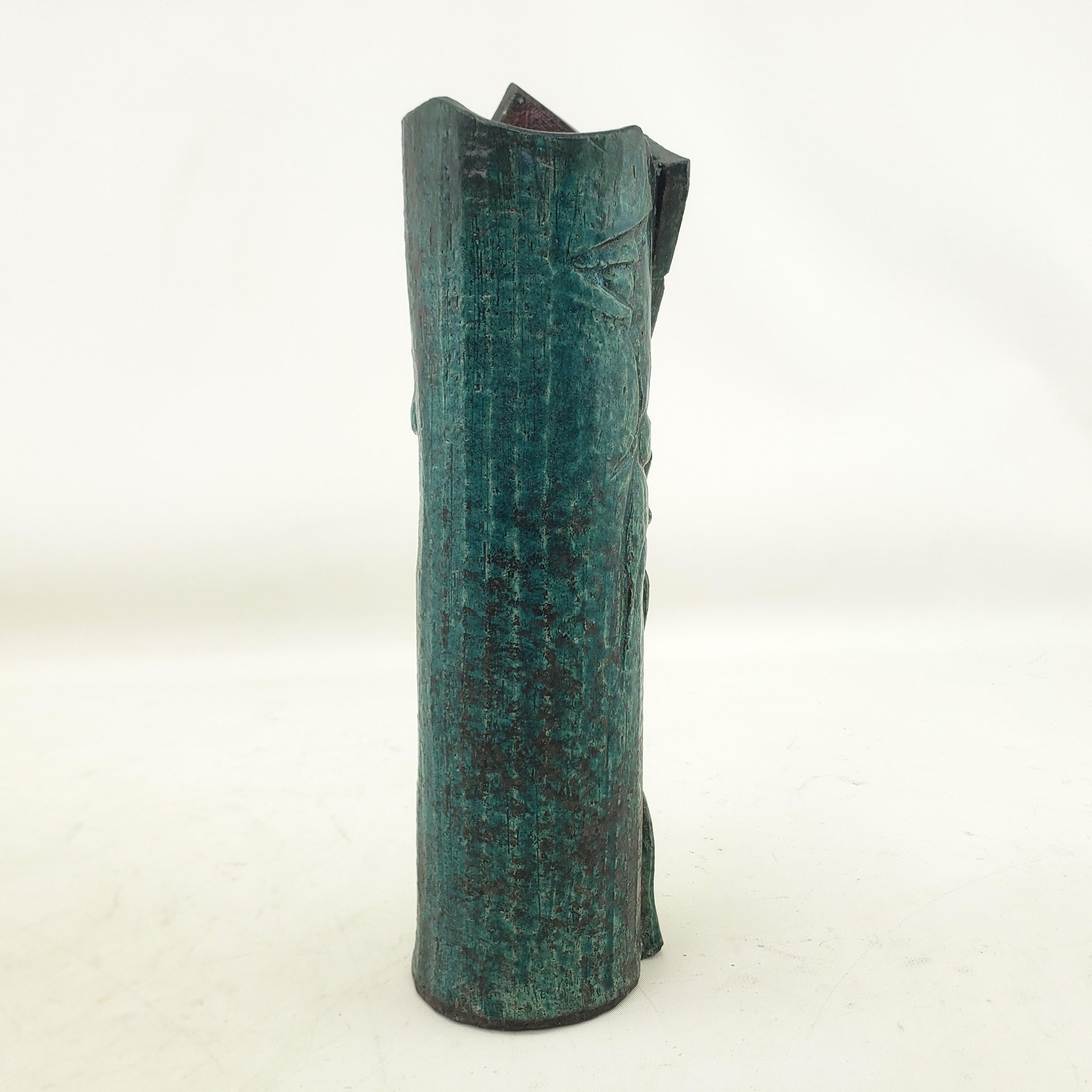 Larry Shep Signed Turquoise Mid-Century Modern Styled Studio Art Pottery Vase For Sale 1