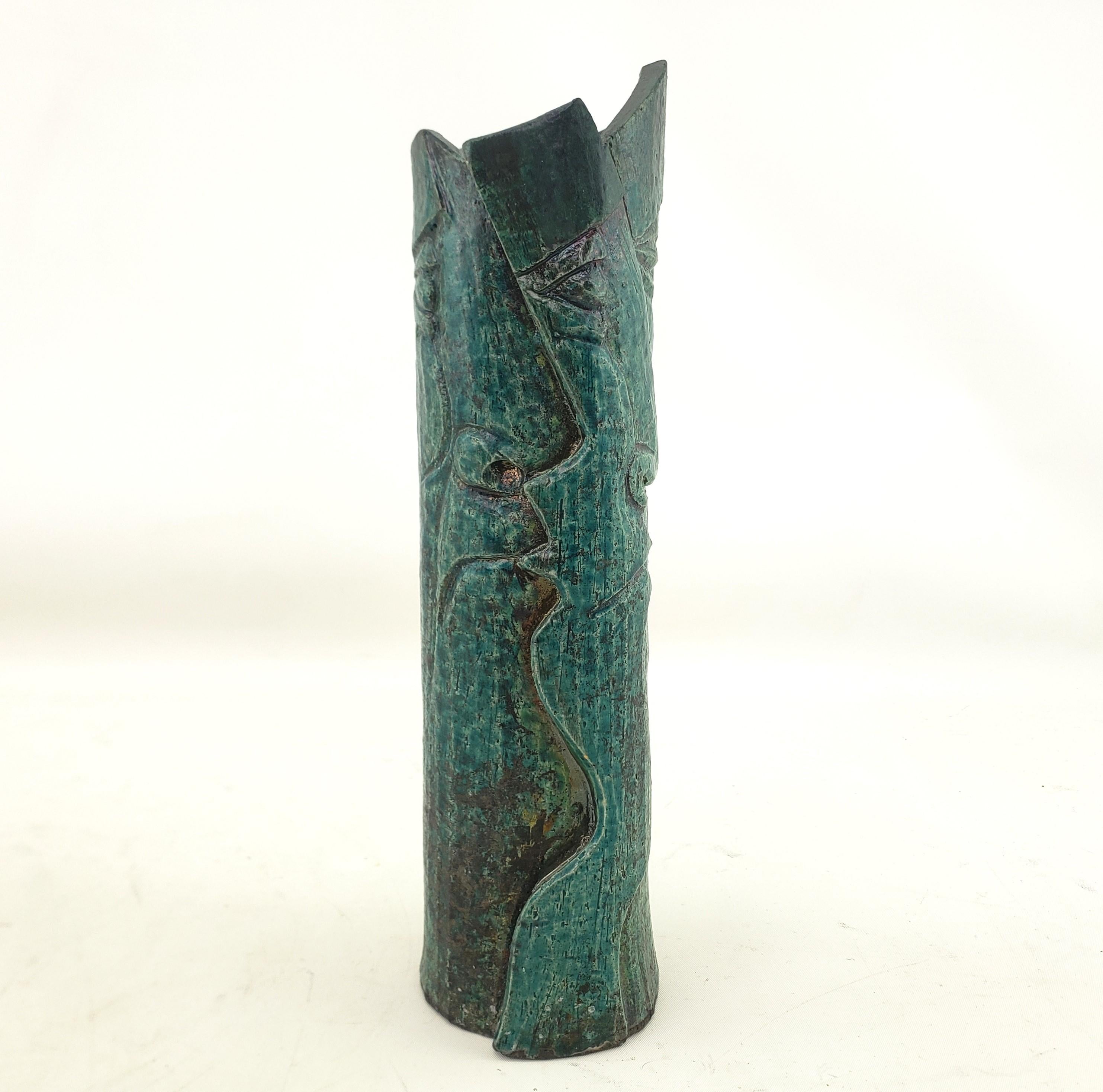 Larry Shep Signed Turquoise Mid-Century Modern Styled Studio Art Pottery Vase For Sale 3