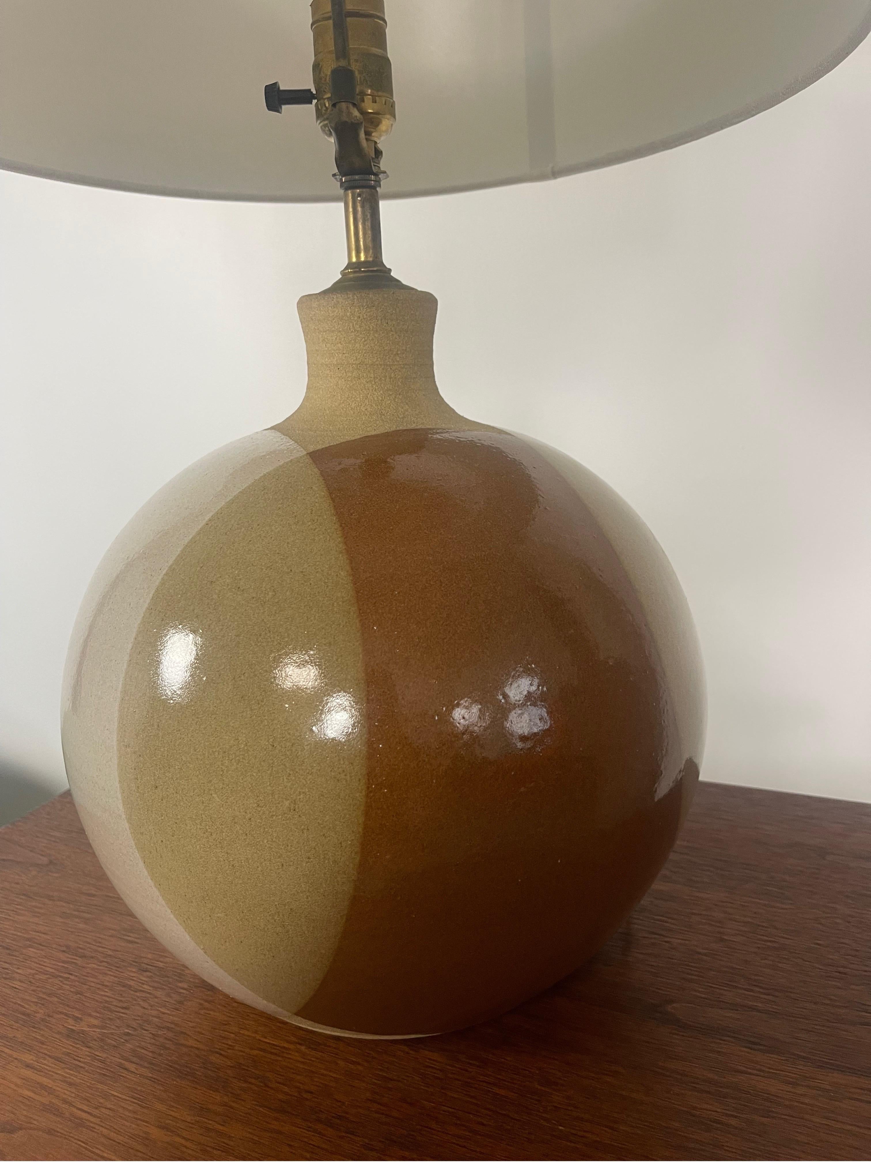 American Larry Terry Brown Ceramic Table Lamp For Sale