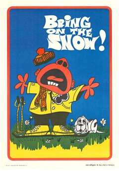 Original "Bring on the SNOW!" Retro poster.   Skiing