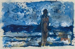 Pittura espressionista astratta senza titolo, tecnica mista su carta, anni '80