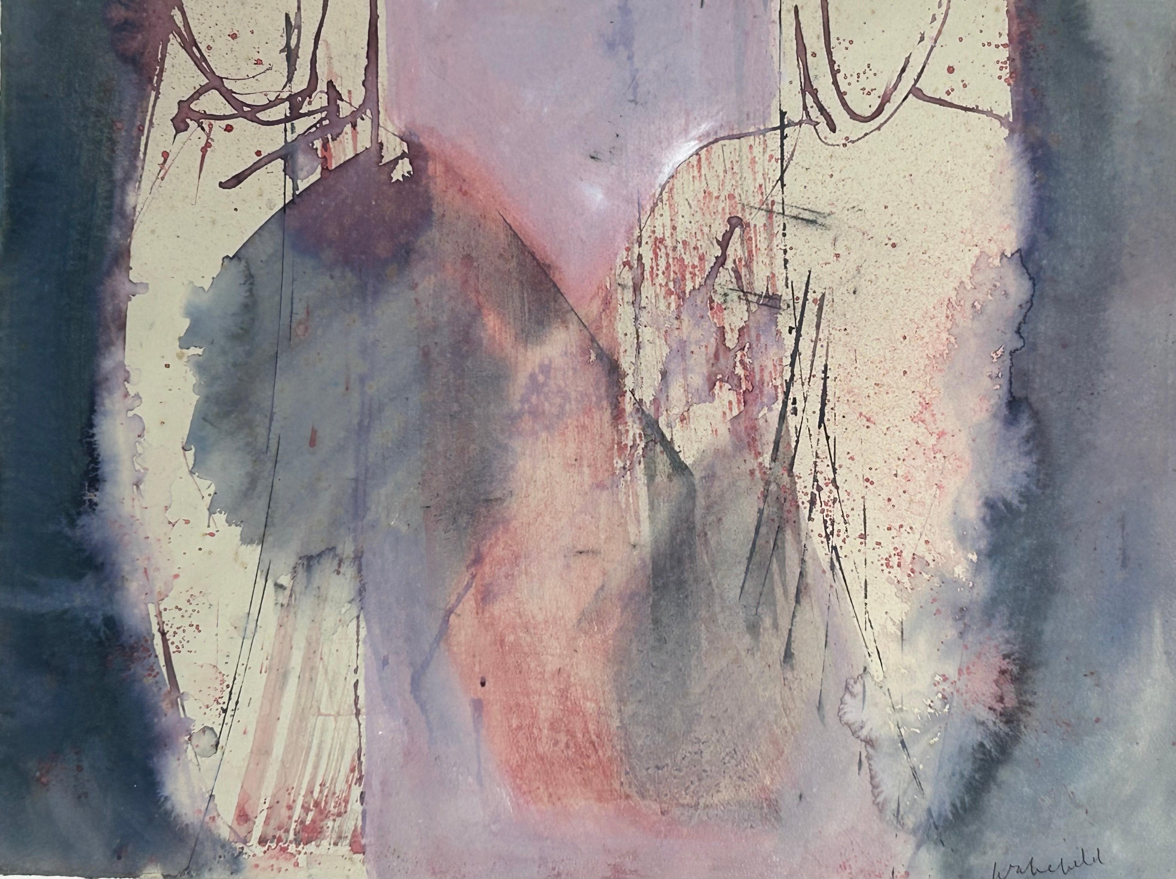Abstraktes expressionistisches Gemälde ohne Titel, Acryl auf Papier, 1980er Jahre