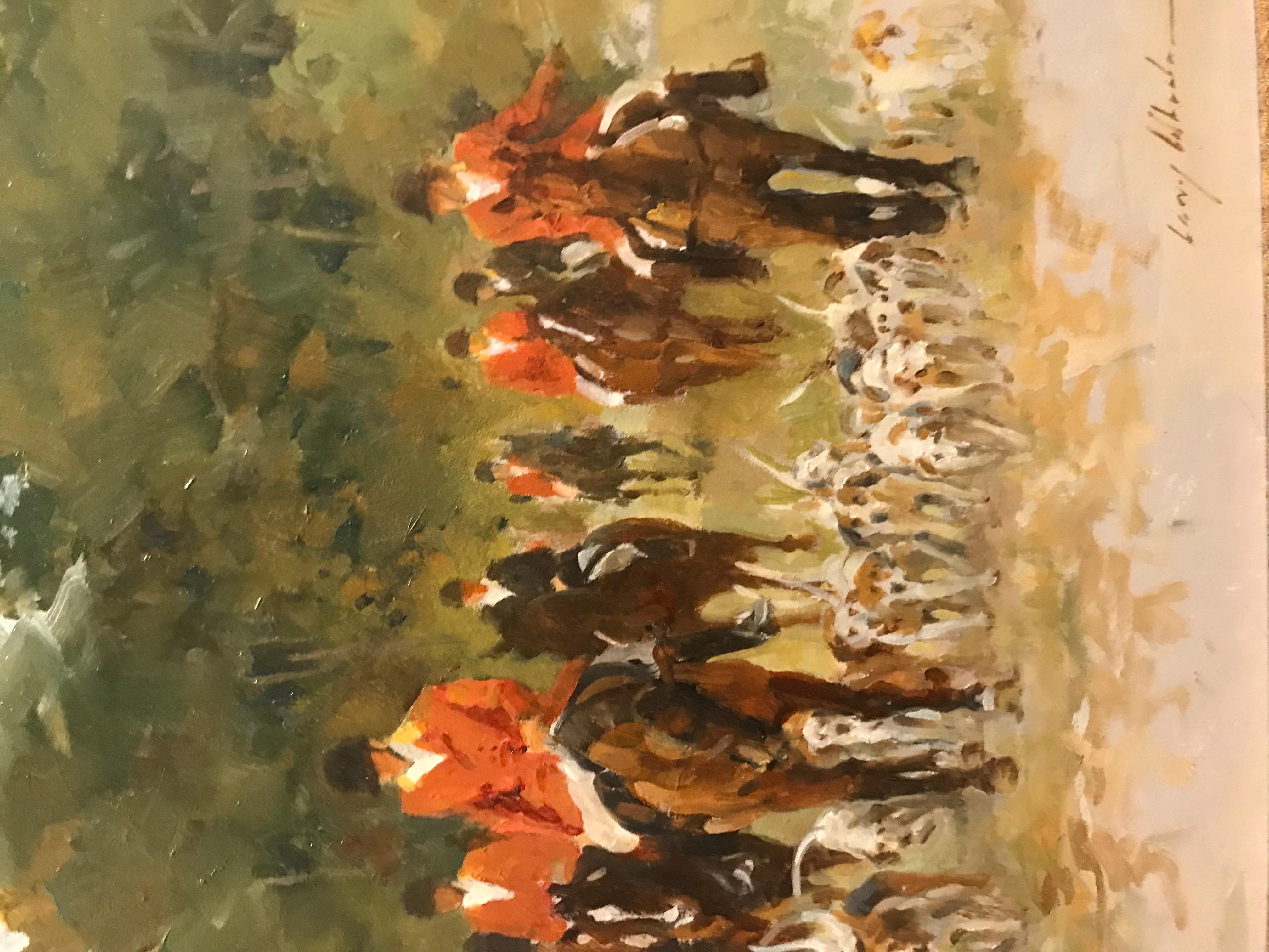 Contemporary, impressionistic Fox Hunt scene by well established equine artist - Painting by Larry Wheeler
