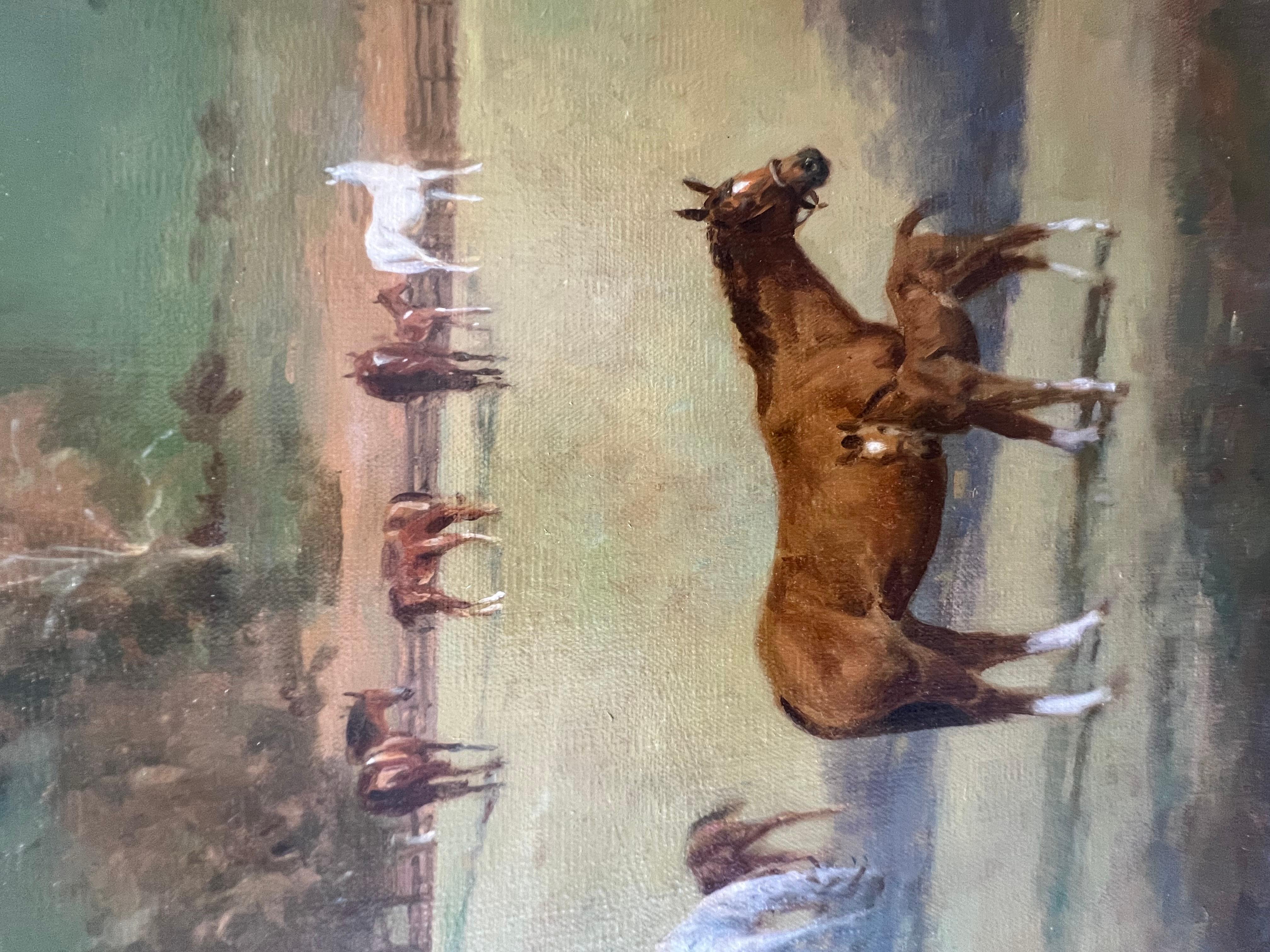 Larry Wheeler is a prolific sporting artist who specializes in equine and sporting scenes. He gained his formal art education at the university of Maryland, and would later go on to teach there. His work is hung in the Smithsonian institutes and