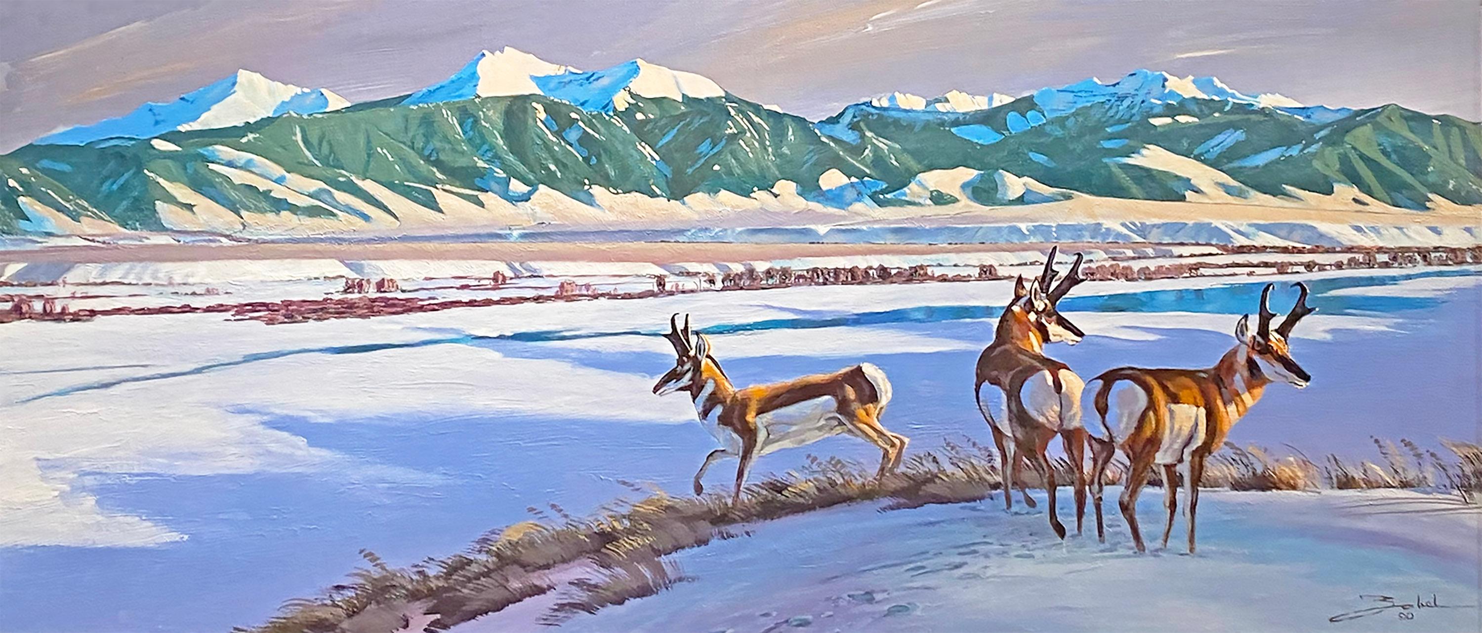 Larry Zabel Animal Painting - Bucks On The Madison Bench