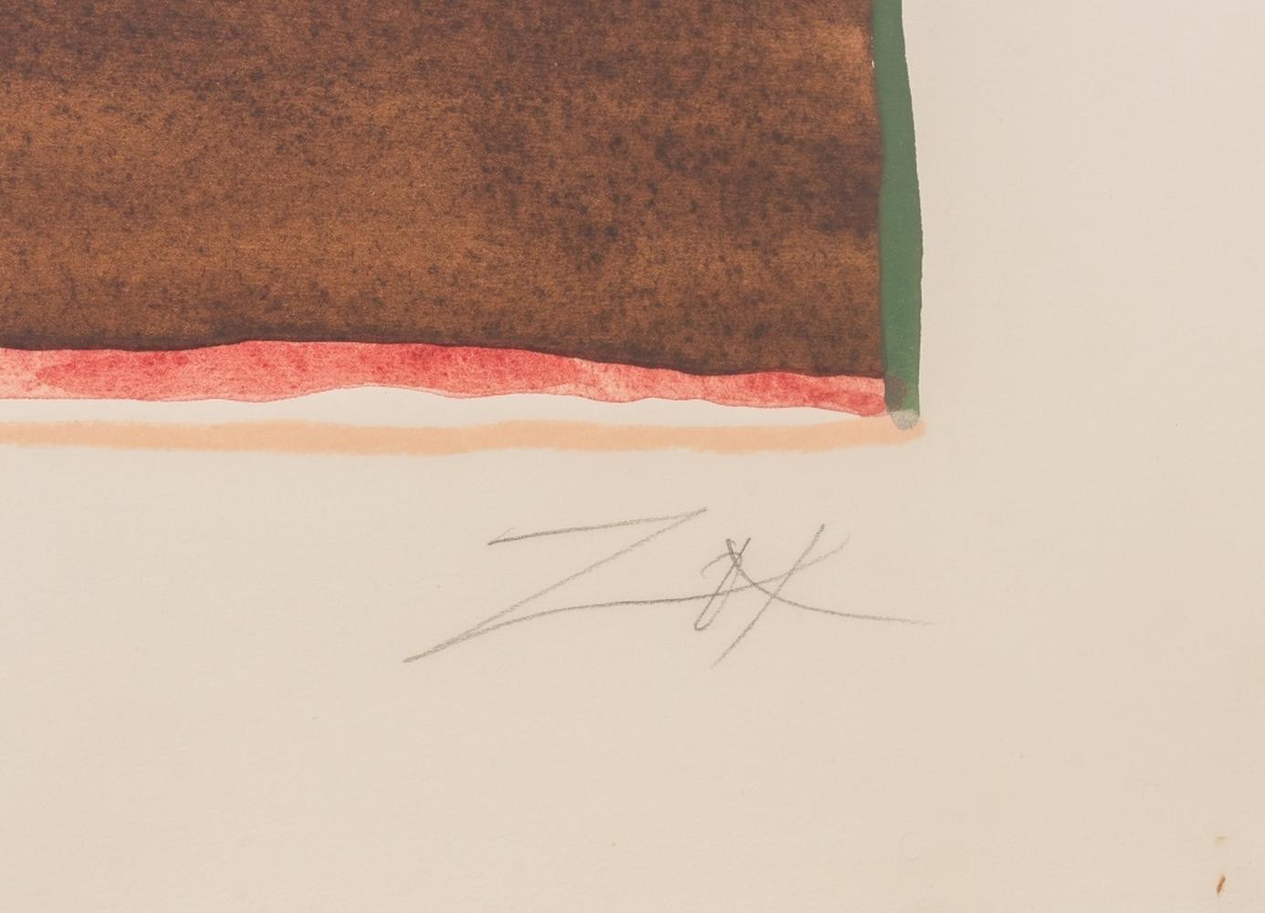 Late 20th Century Larry Zox Abstract Composition in Brown Pochoir For Sale