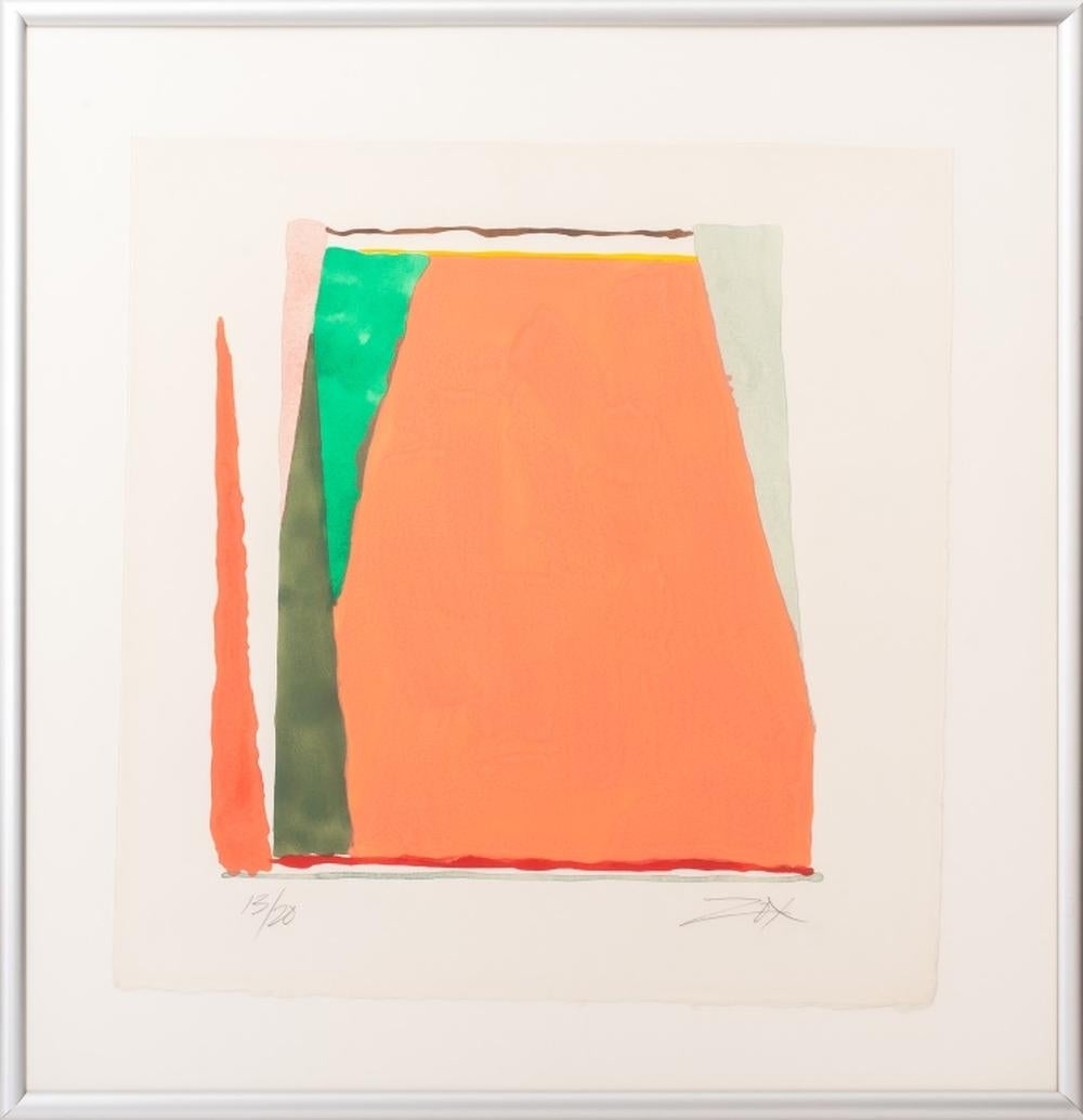 Larry Zox (Estadounidense, 1937-2006), Composición abstracta en salmón, Impresión en porchoir sobre papel, de la serie Stencil, edición numerada 