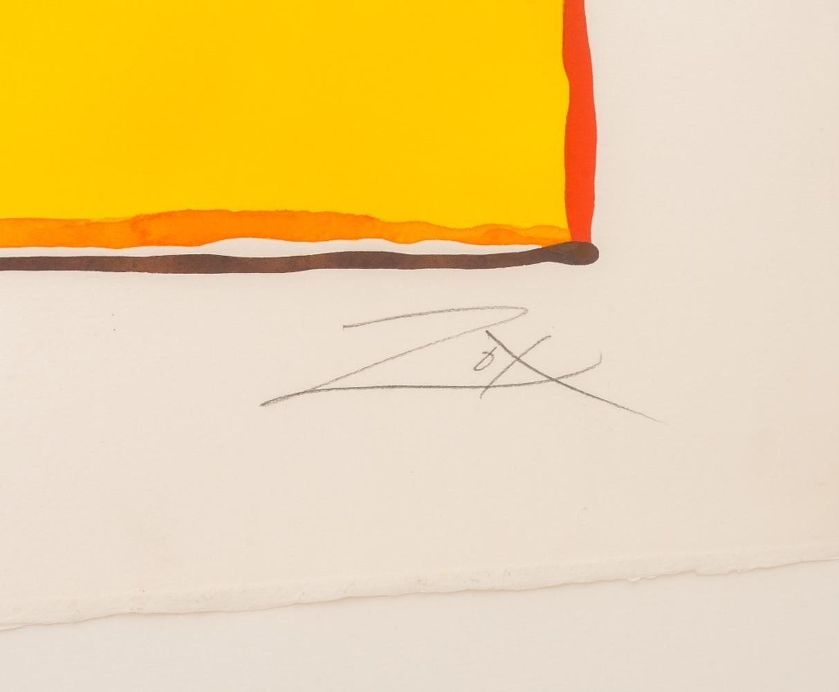 Abstrakte Komposition aus gelbem Pochoir von Larry Zox (Ende des 20. Jahrhunderts) im Angebot