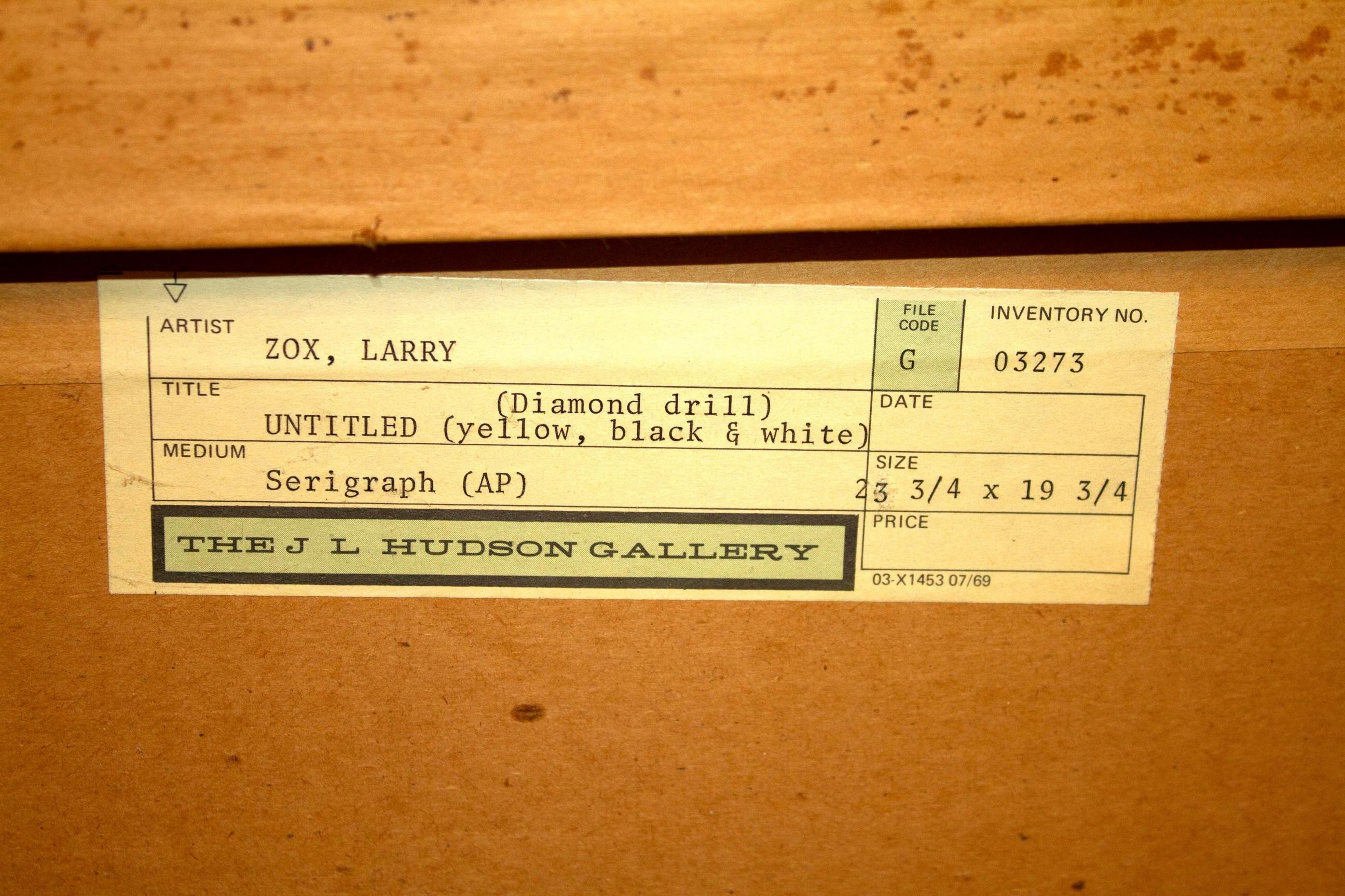 Larry Zox Diamond Drill (Yellow, Black, & White) Sérigraphie moderne signée en vente 6