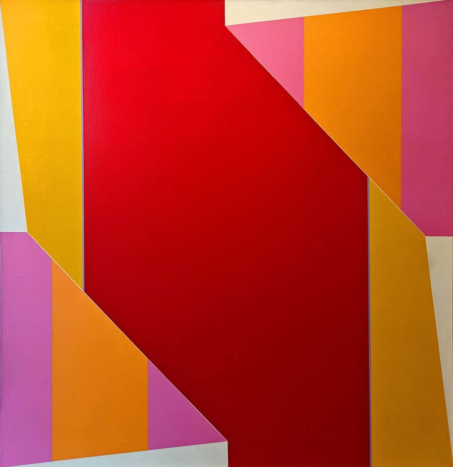"Untitled" Larry Zox, Hard-edge, Color Field, Red, Orange, Pink, Large Abstract