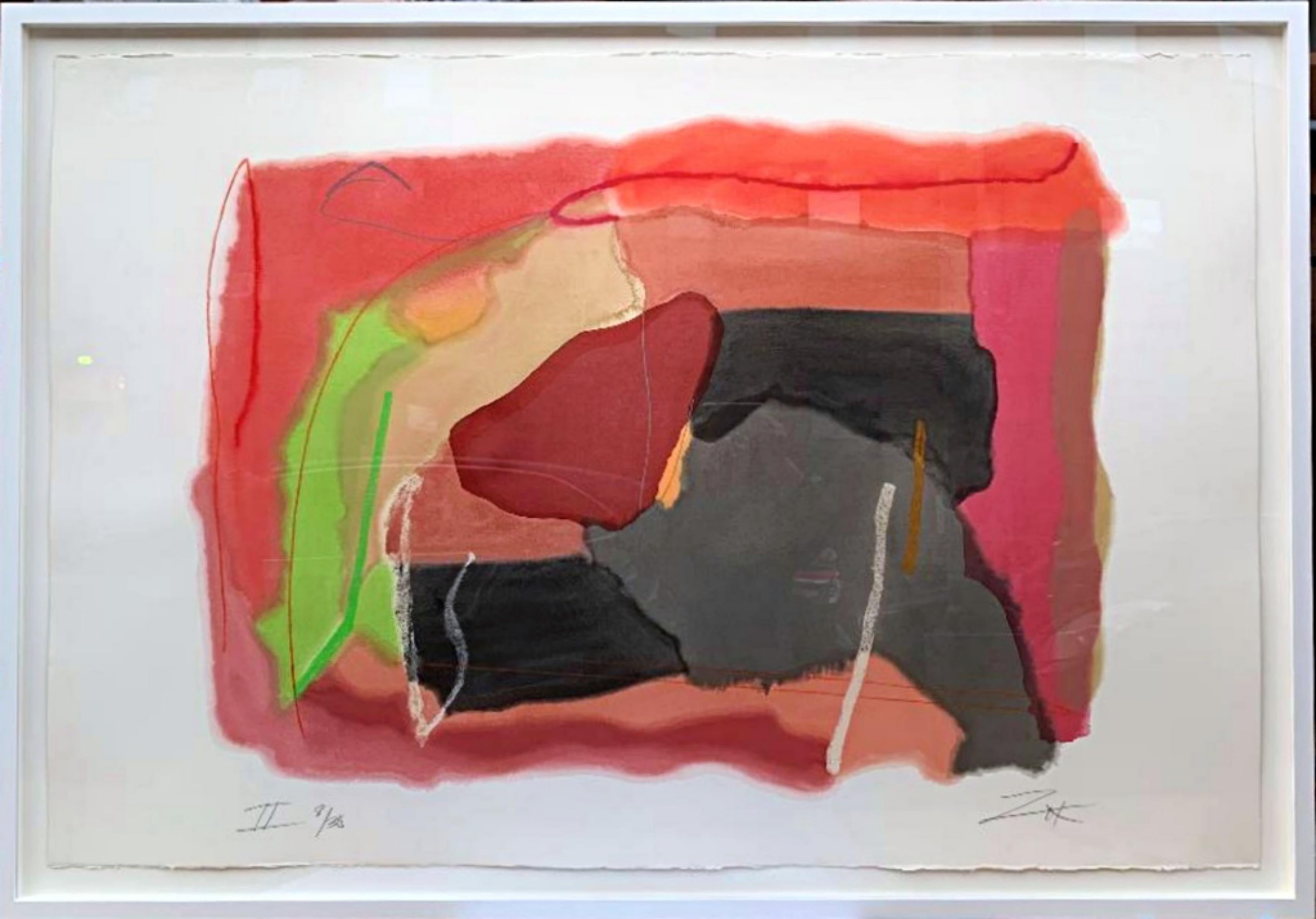 Larry Zox Abstract Drawing - Dexter's Choice, State II, signed mixed media watercolor (unique variant) Framed