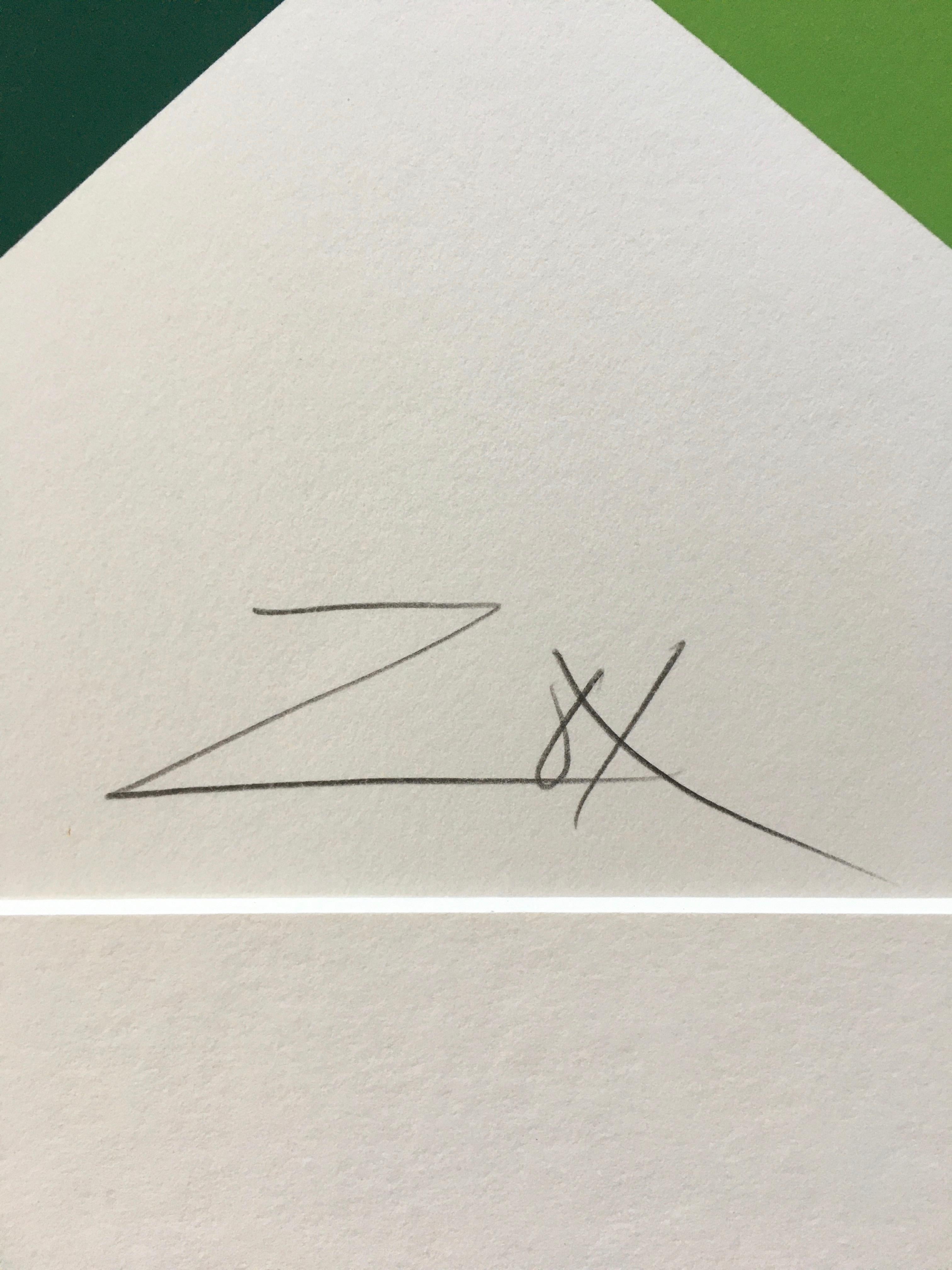 Larry Zox 'Double Green' Signed Limited Edition Geometric Abstract Print 1
