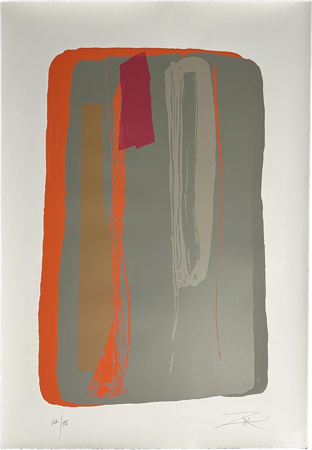 Abstract Print di Larry Zox - Niagara Serie III Grigio 1980 Litografia linoleografica di grandi dimensioni firmata in edizione limitata