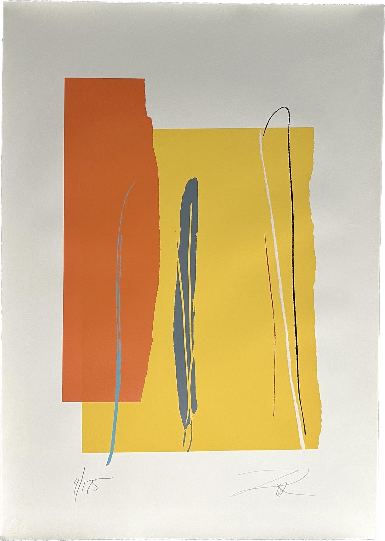Larry Zox Abstract Print - Niagara Series IV Yellow Signed Linocut Lithograph
