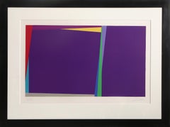 Lila Komposition, abstrakter geometrischer Linolschnitt von Larry Zox