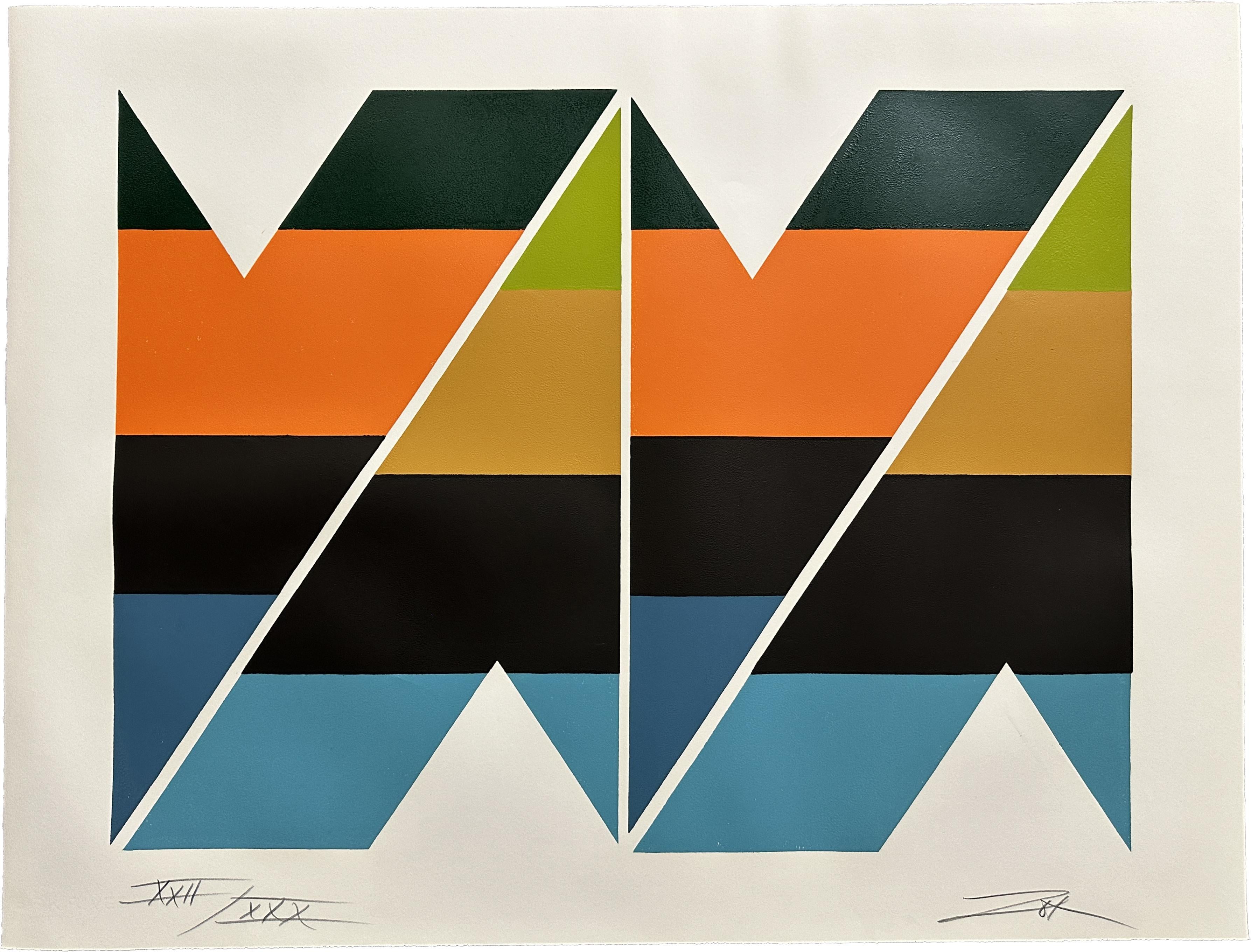 Larry Zox Abstract Print - Scissors Jack Series 1978 Two Signed Limited Edition Screen Prints 