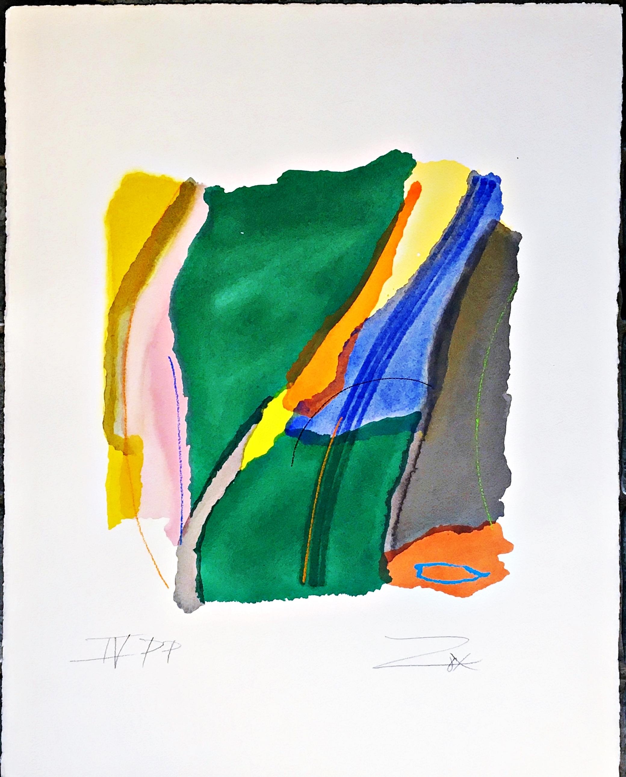 Larry Zox
Untitled IV, ca. 1979
Pochoir on Arches Paper with Deckled Edges. Hand signed and numbered PPIV/4 by artist in pencil on the lower front.
28 1/2 × 22 1/2 inches
Unframed
This beautiful Larry Zox pochoir on Arches paper with deckled edges