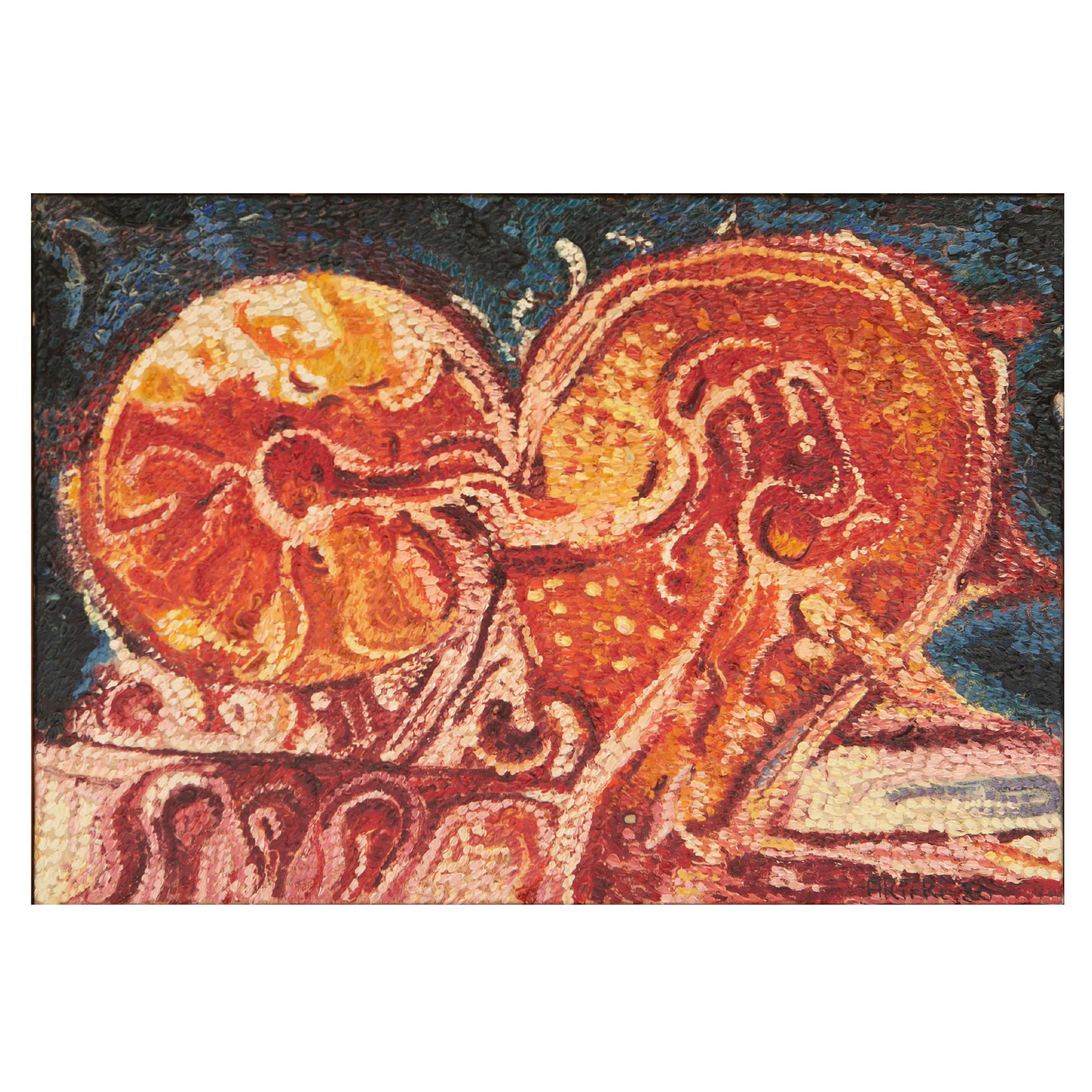 Lars Åkirke, "Ild - Solen" (The Fire Sun), Signed Oil on Canvas