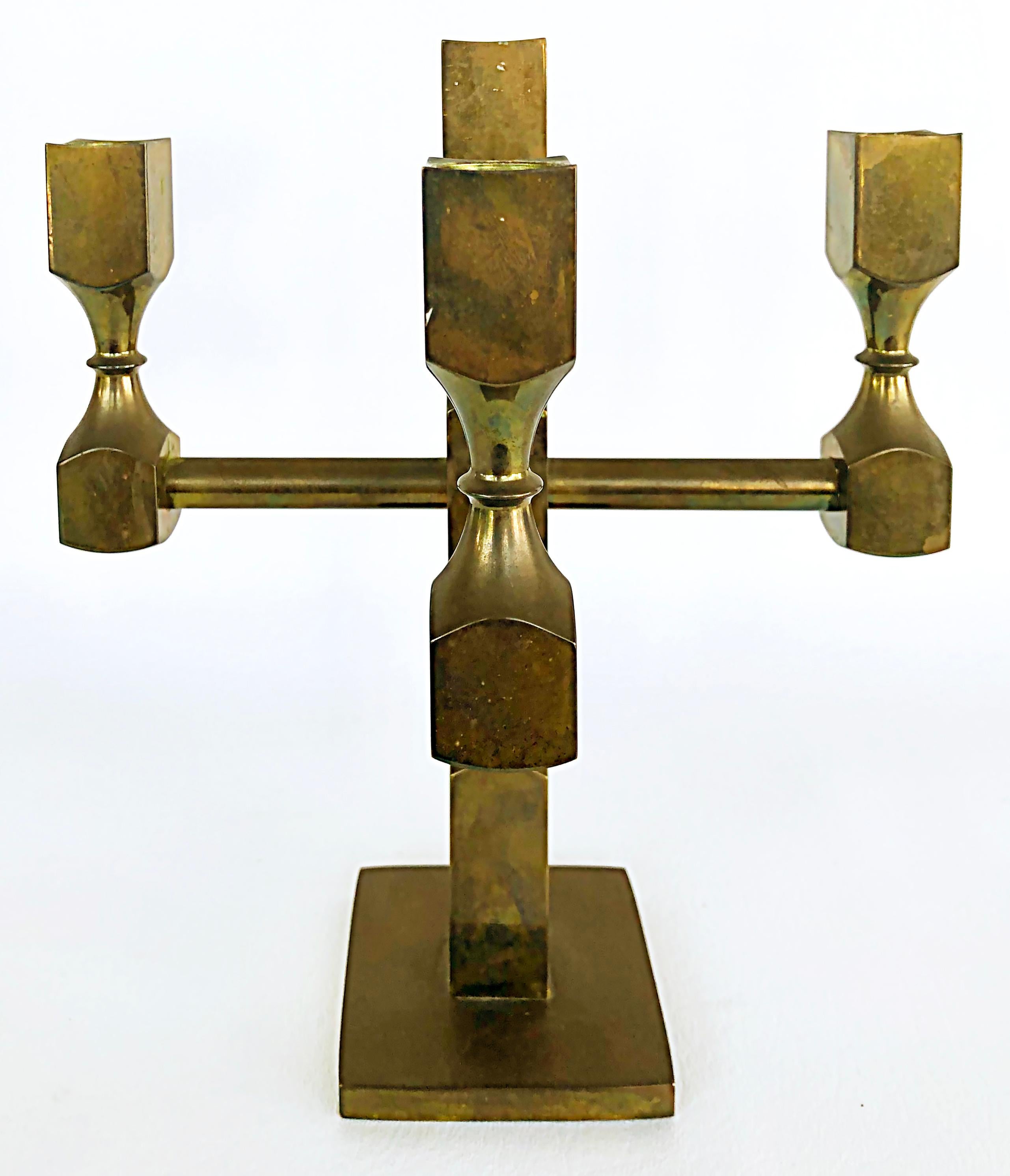 Post-Modern Lars Bergsten for Gusum Metallslöjden, Sweden Signed Brass Candelabras, 1985