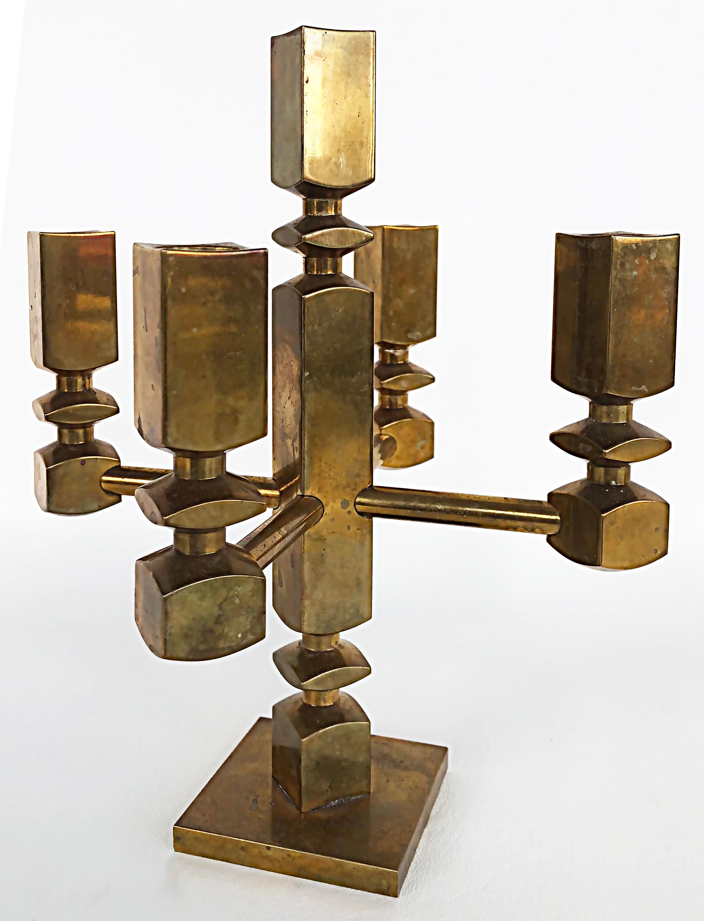 Lars Bergsten for Vallonmässing Sweden Brass Candelabra, Signed and Dated 1985 In Good Condition In Miami, FL
