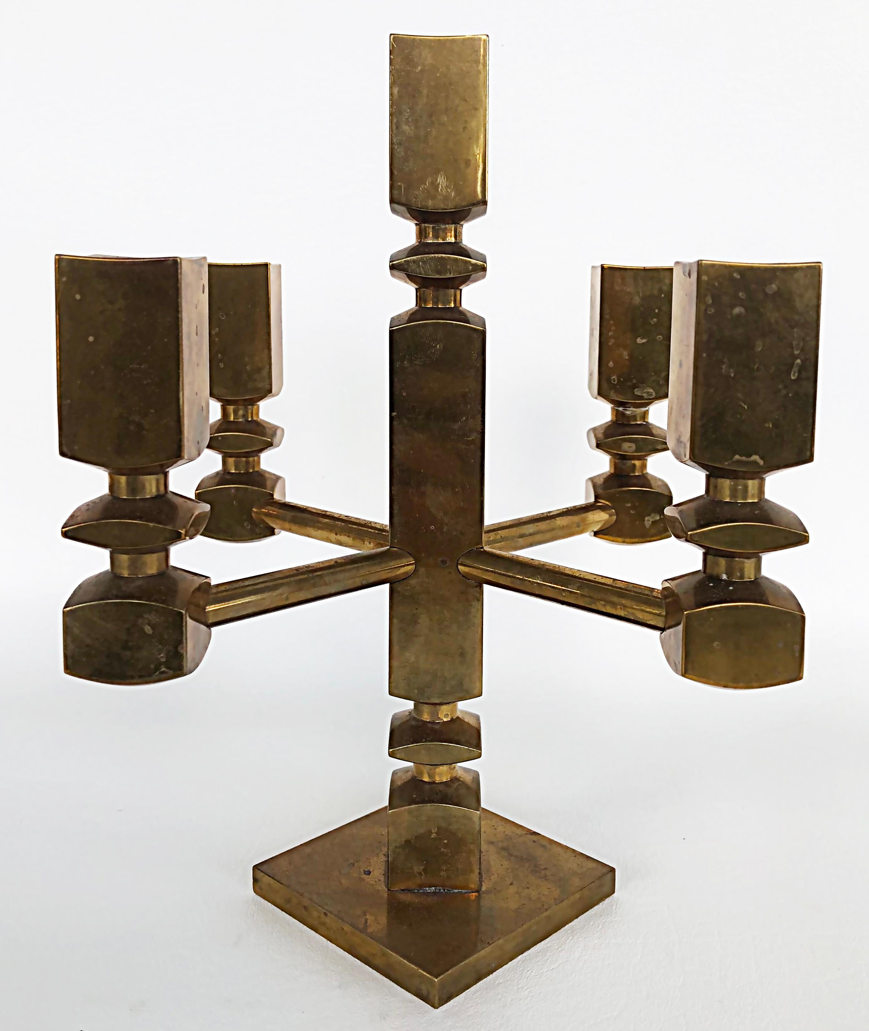 20th Century Lars Bergsten for Vallonmässing Sweden Brass Candelabra, Signed and Dated 1985