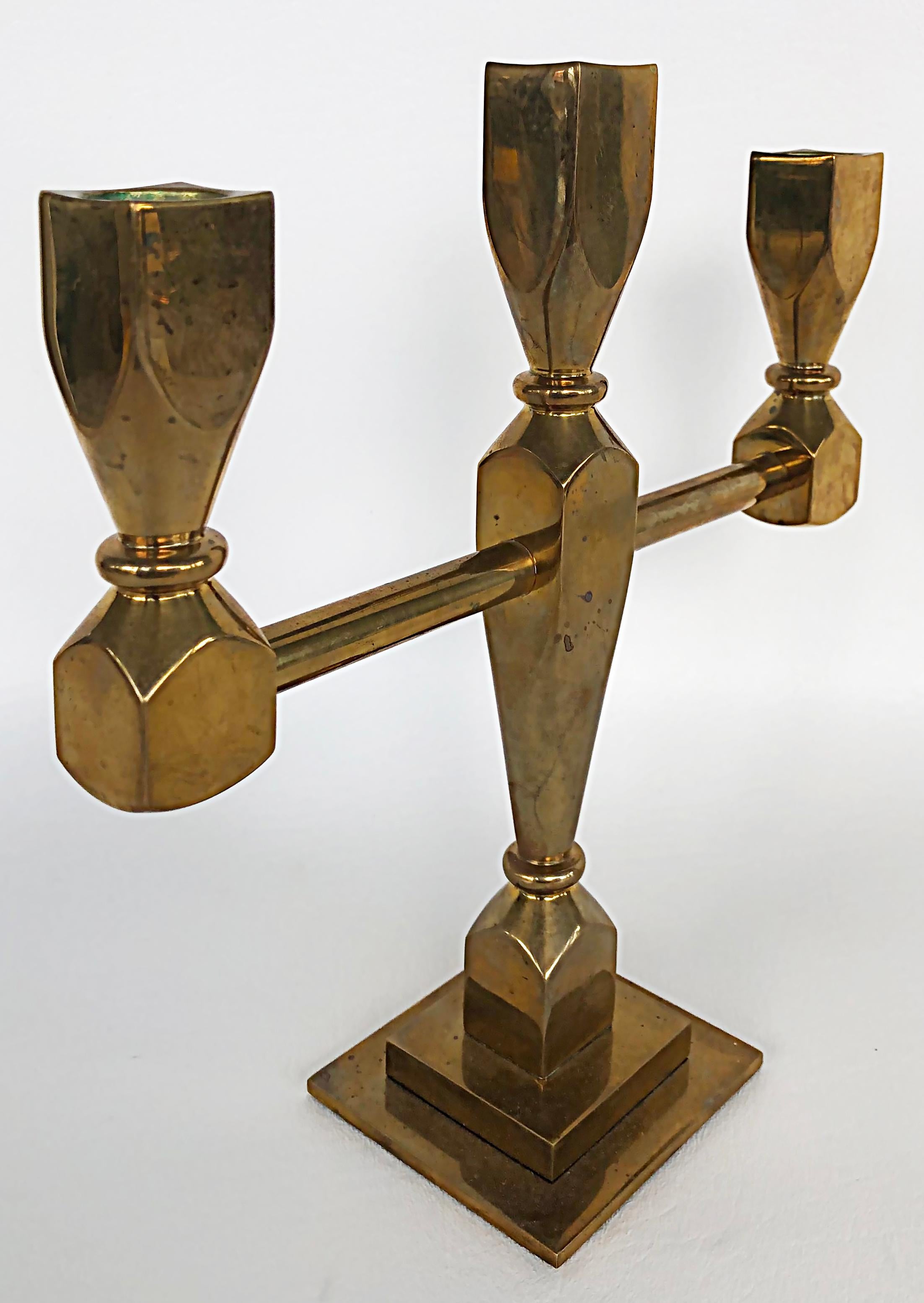 Swedish Lars Bergsten Gusum Metallslöjden Brass Candelabra, Sweden, 1983 For Sale