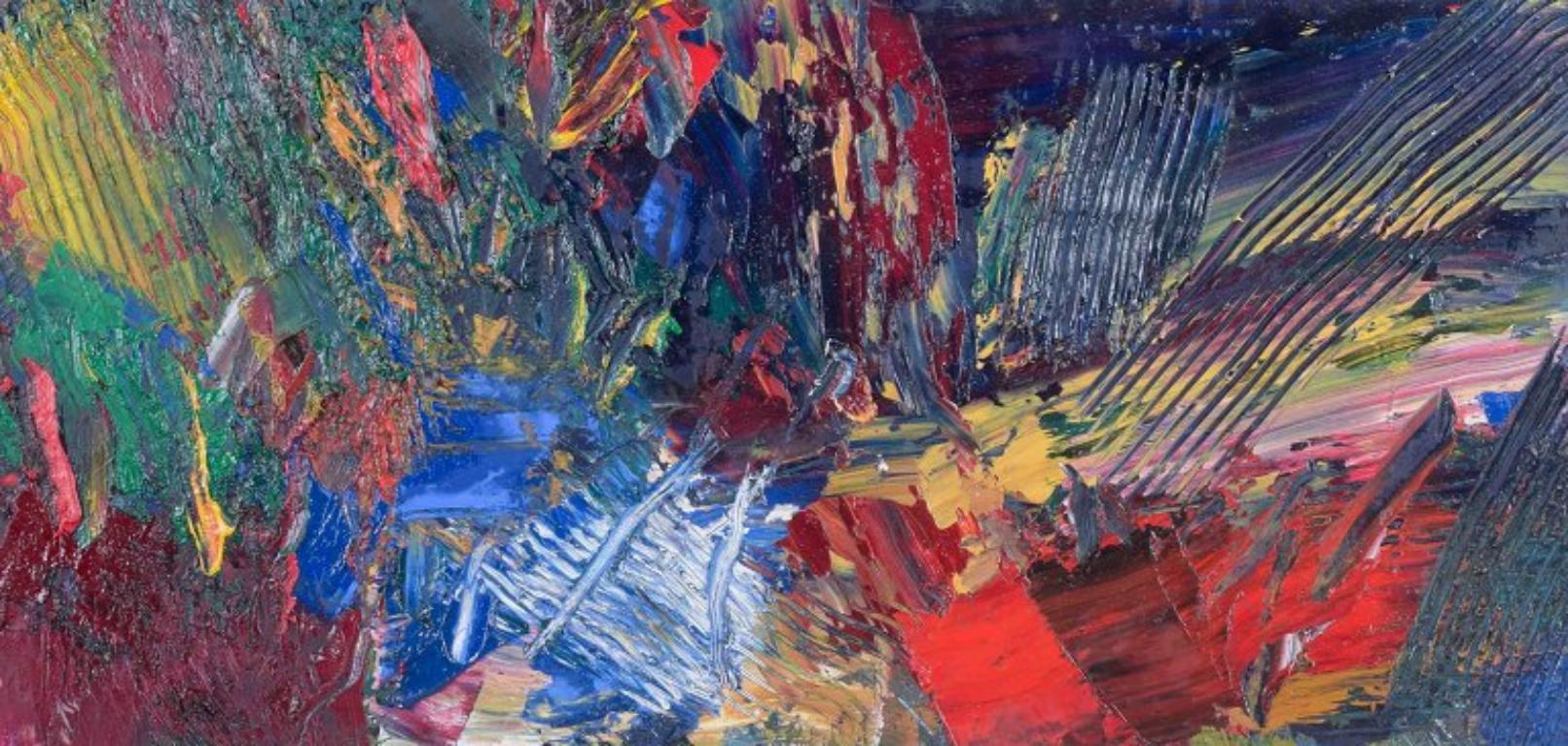 Lars Bertle. Oil on panel. Abstract landscape composition. 1950s/60s For Sale