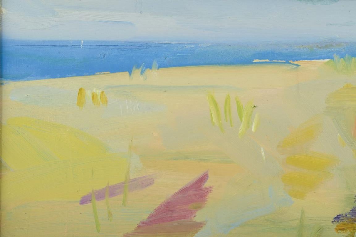 Moderno Lars Bertle, artista svedese. Olio su tavola. Paesaggio astratto con linea di costa. in vendita