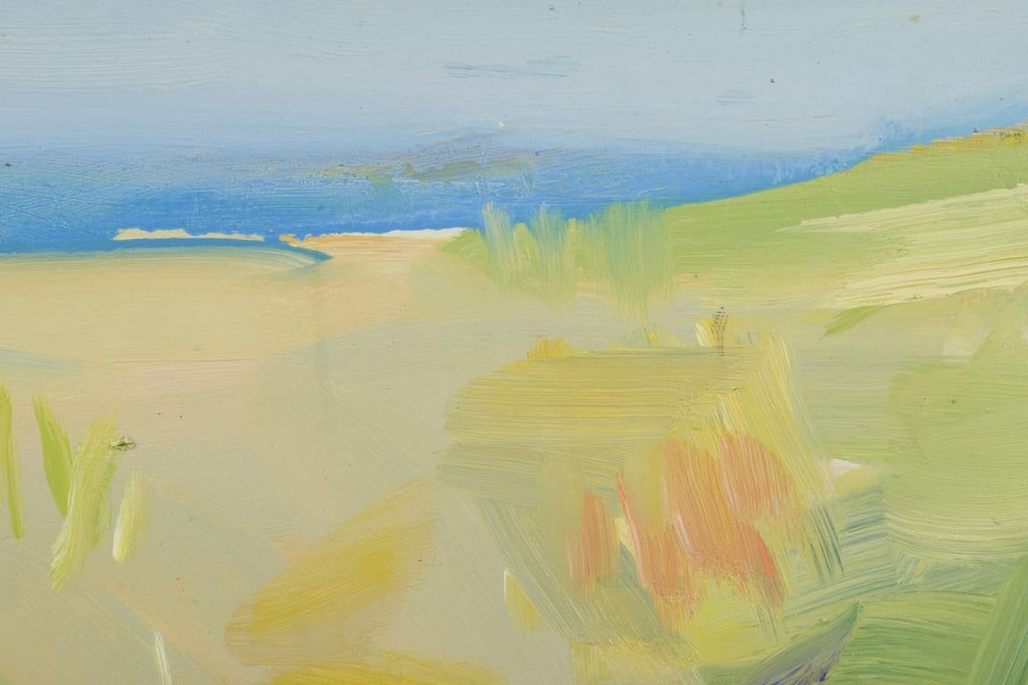 Svedese Lars Bertle, artista svedese. Olio su tavola. Paesaggio astratto con linea di costa. in vendita