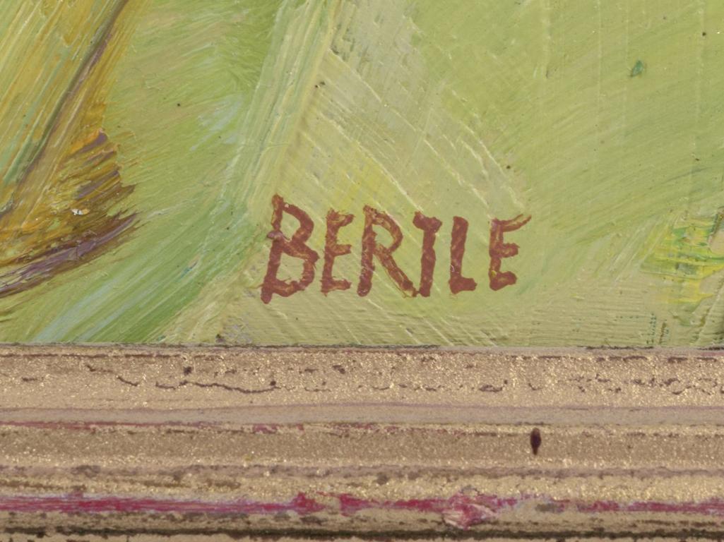 Metà XX secolo Lars Bertle, artista svedese. Olio su tavola. Paesaggio astratto con linea di costa. in vendita