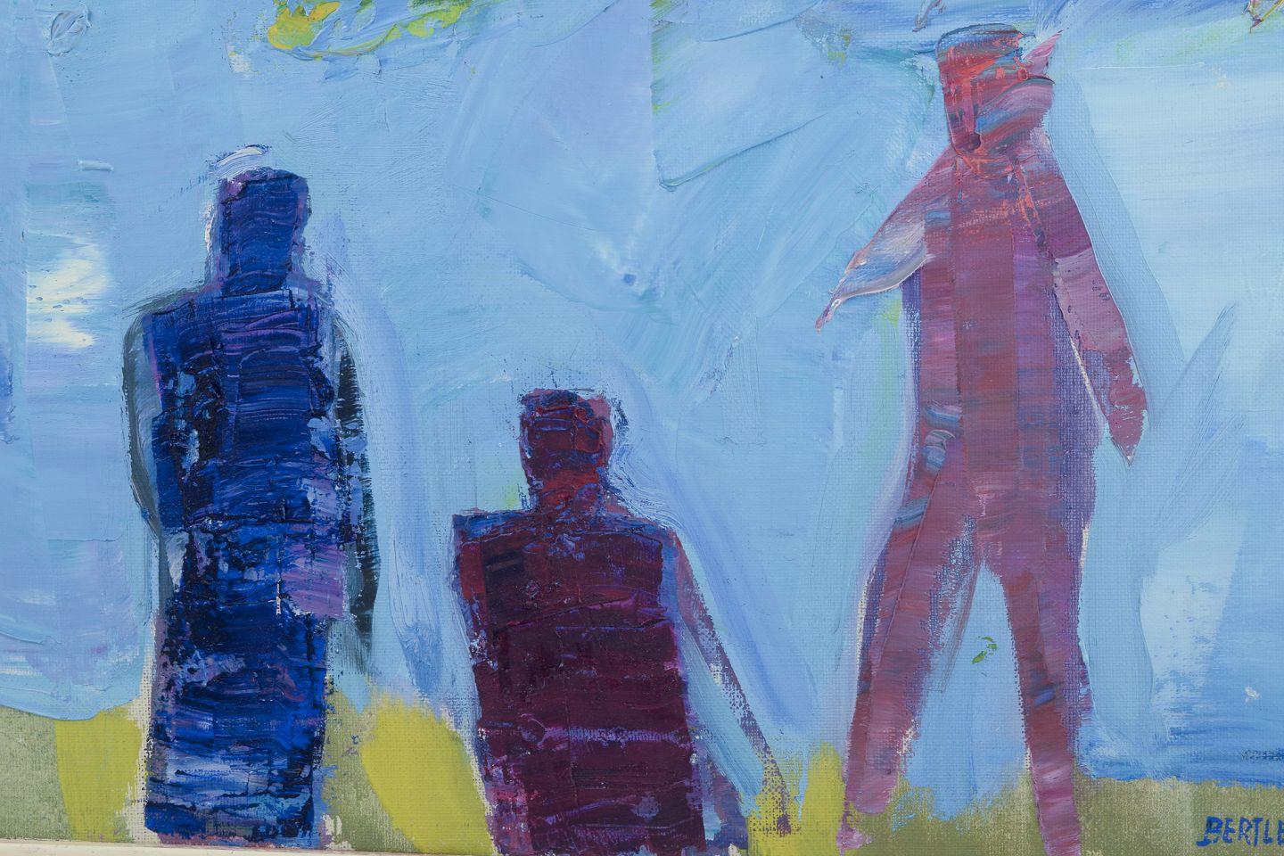Moderno Lars Bertle, artista svedese. Olio su tela. Tre persone in un paesaggio, anni '60 in vendita