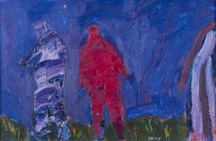 Lars Bertle, artista svedese. Olio su tela. Due persone in un paesaggio, anni '60