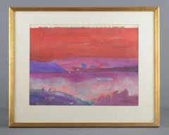 Lars Bertle. Watercolour on paper. Abstract landscape in red and violet tones