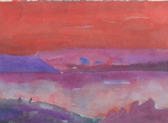 Lars Bertle. Watercolour on paper. Abstract landscape in red and violet tones