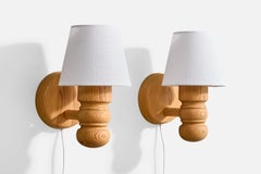 Lars Bessfelt, Wall Lights, Pine, Fabric, Sweden, 1980s